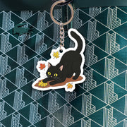 Black Cat Acrylic Keychain: Halloween Spooky Accessory