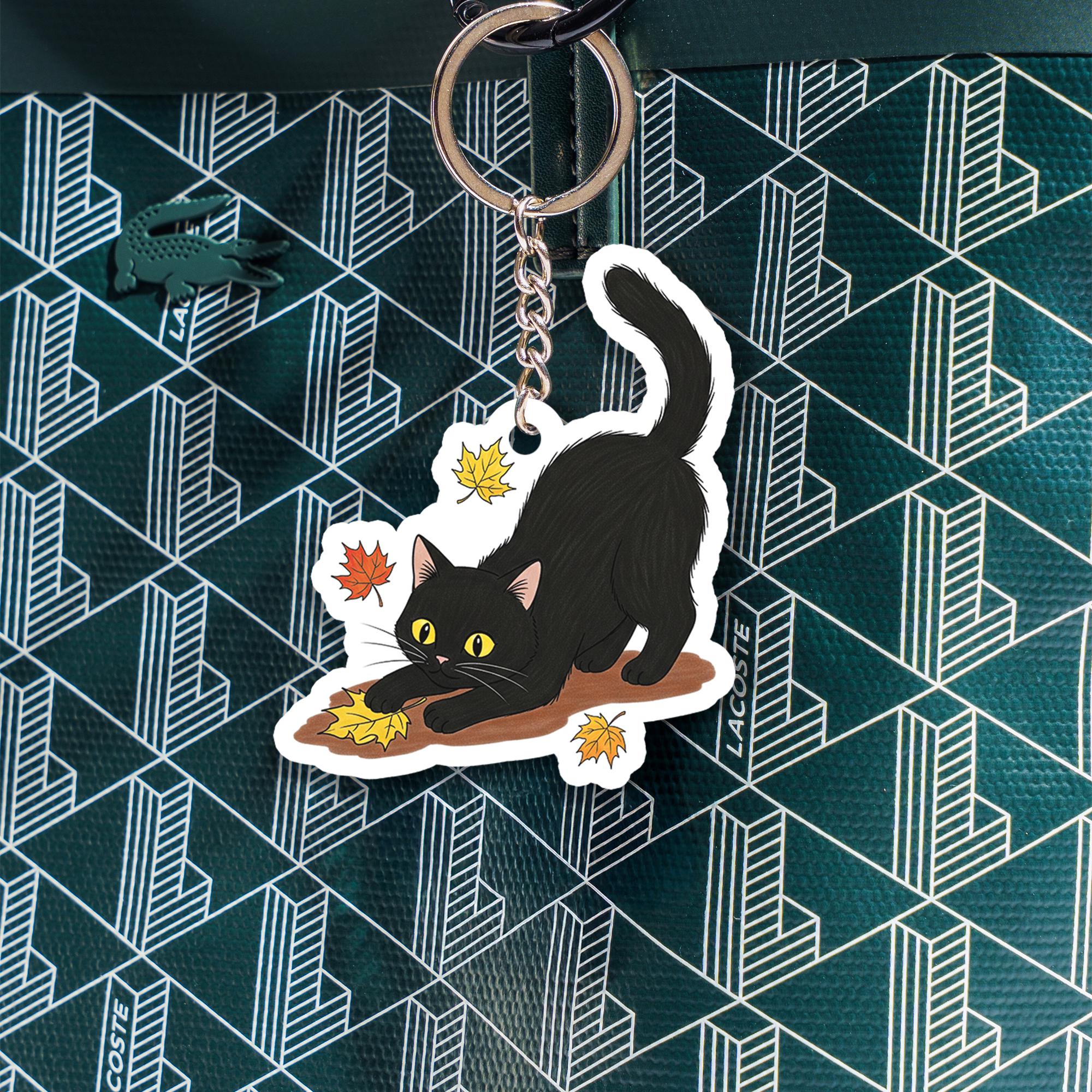 Black Cat Acrylic Keychain: Halloween Spooky Accessory