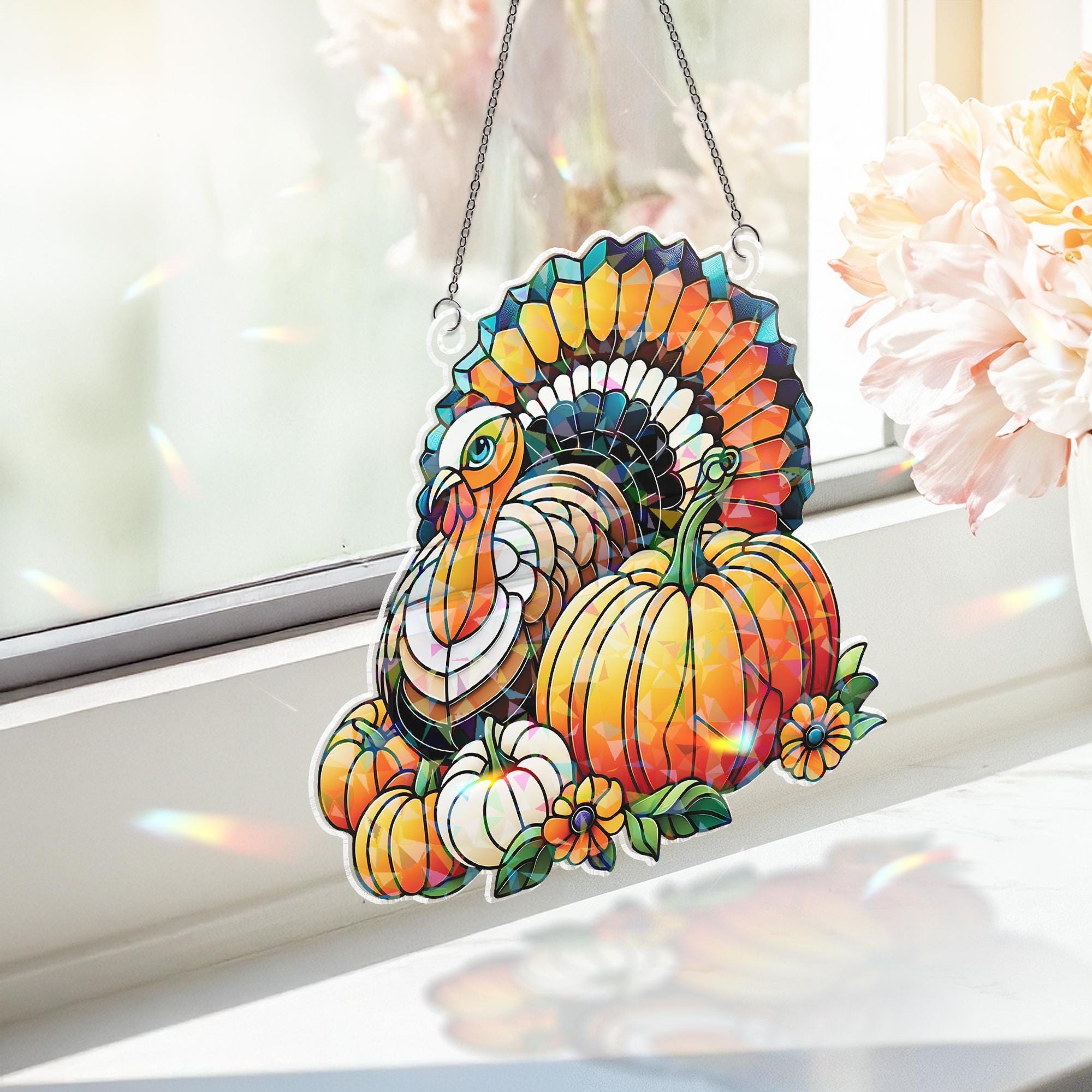 Turkey Holographic Acrylic Suncatcher | Fall Pumpkin Window Decor
