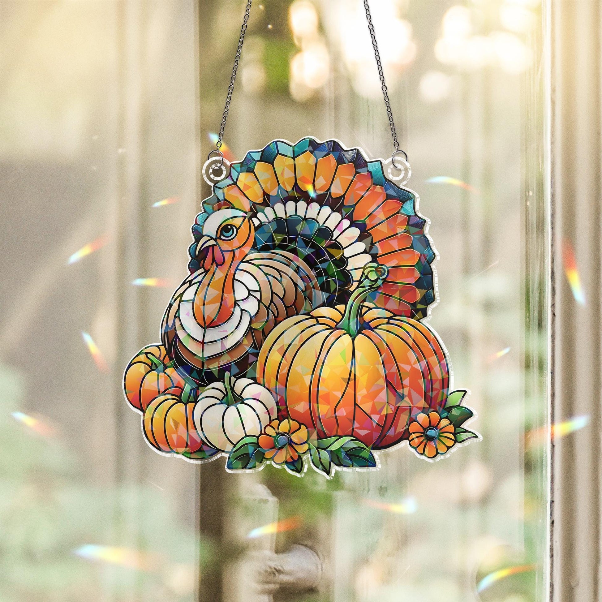 Turkey Holographic Acrylic Suncatcher | Fall Pumpkin Window Decor