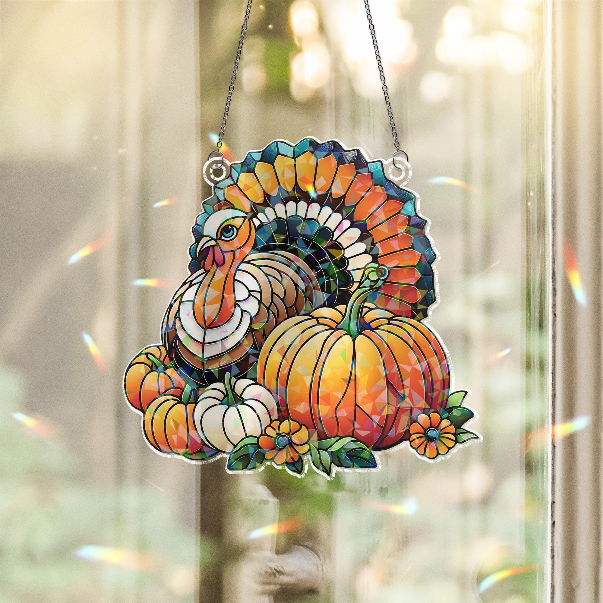 Turkey Holographic Acrylic Suncatcher | Fall Pumpkin Window Decor