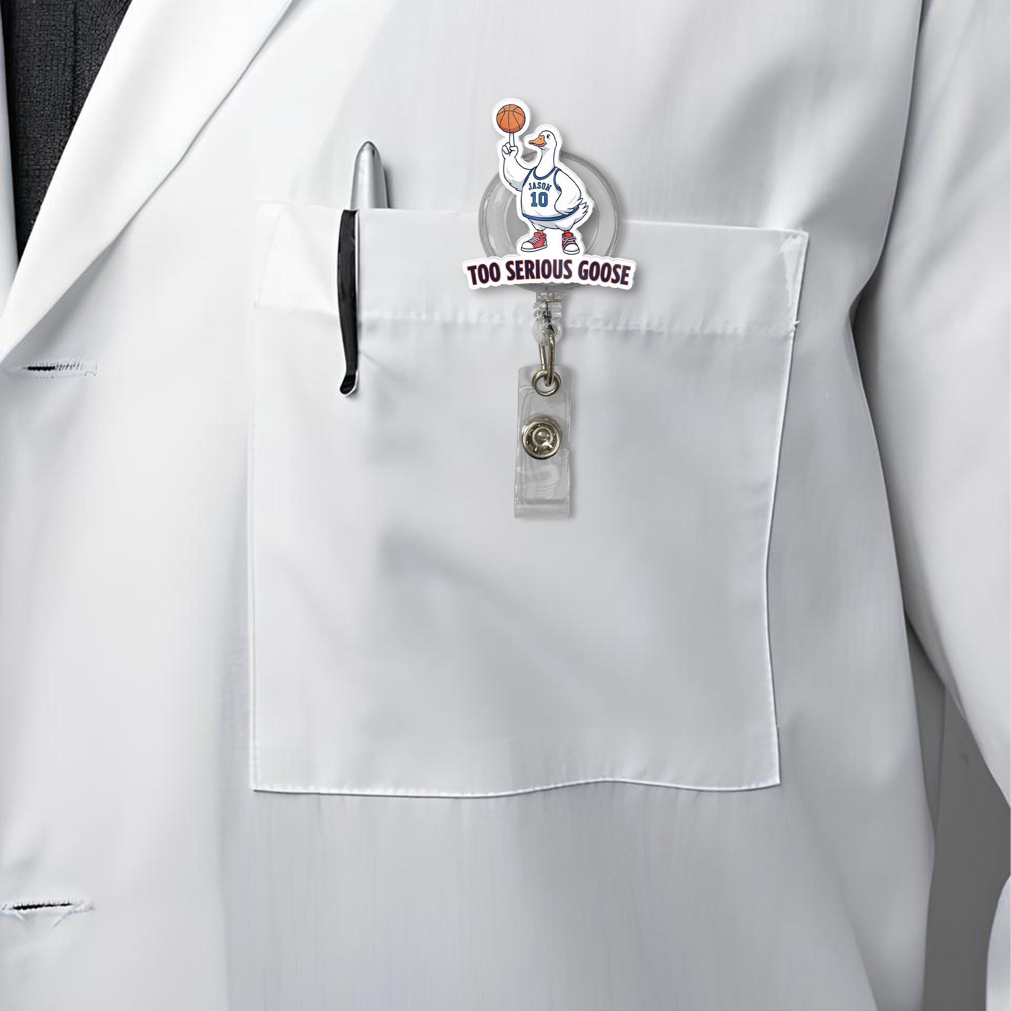 Funny Goose Badge Reel – Too Serious Basketball Nurse ID Holder