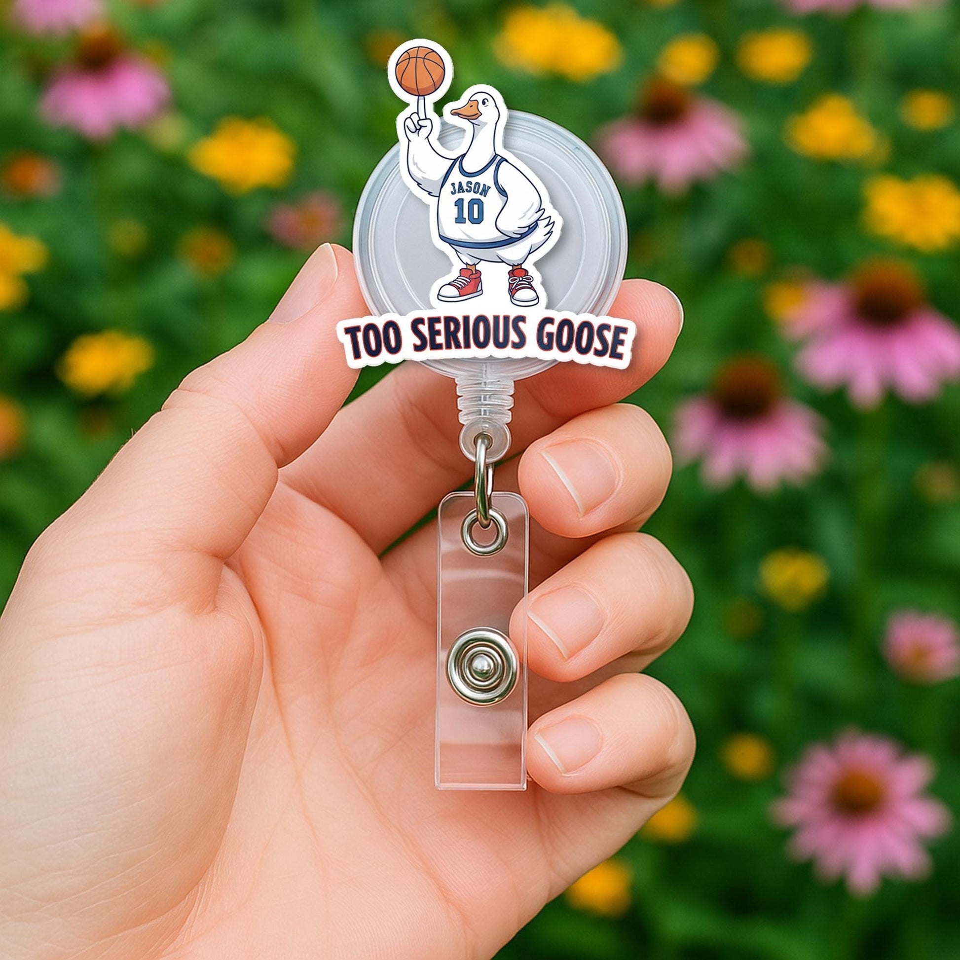 Funny Goose Badge Reel – Too Serious Basketball Nurse ID Holder