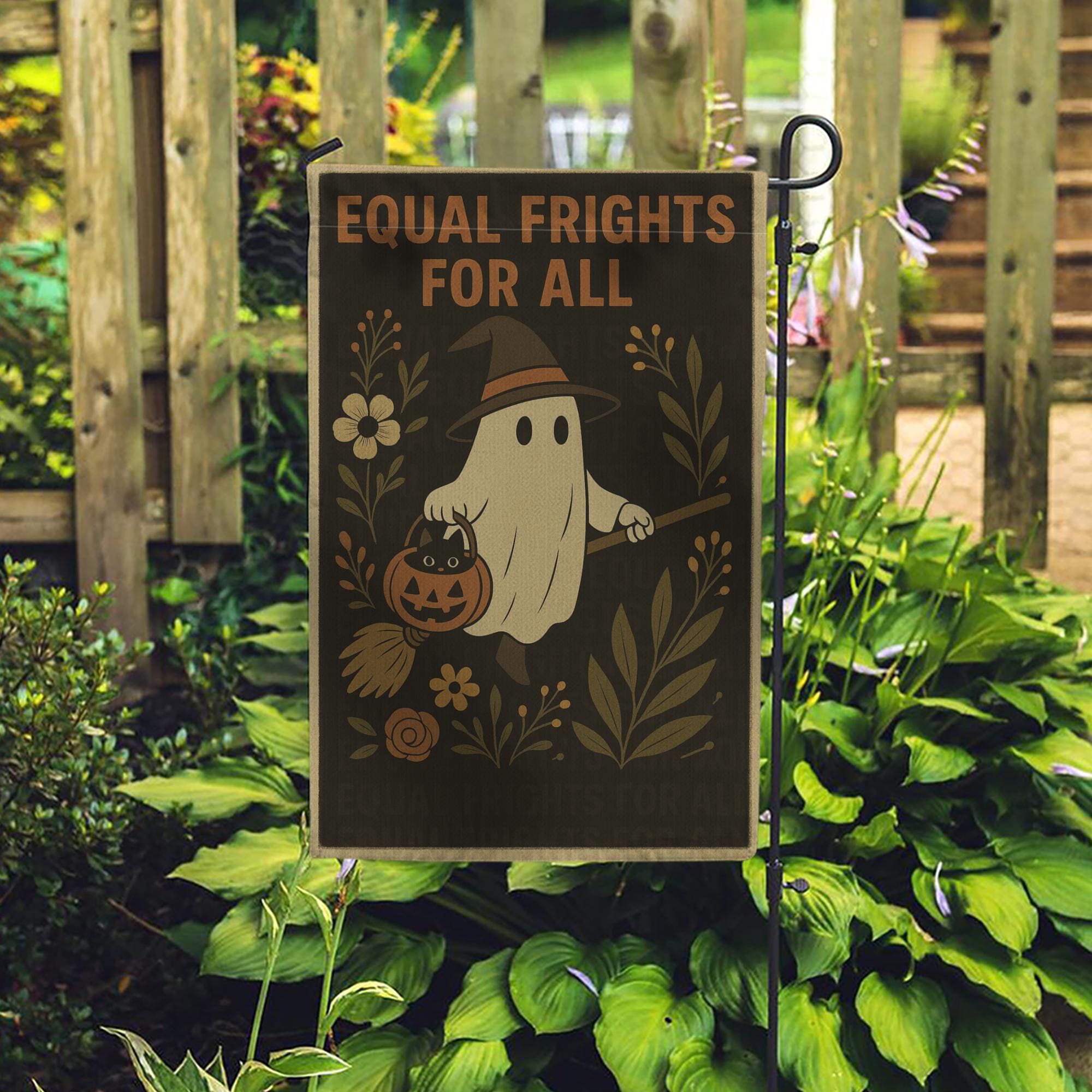 Equal Frights for All Garden Flag – Funny Ghost Halloween Outdoor Yard Decor