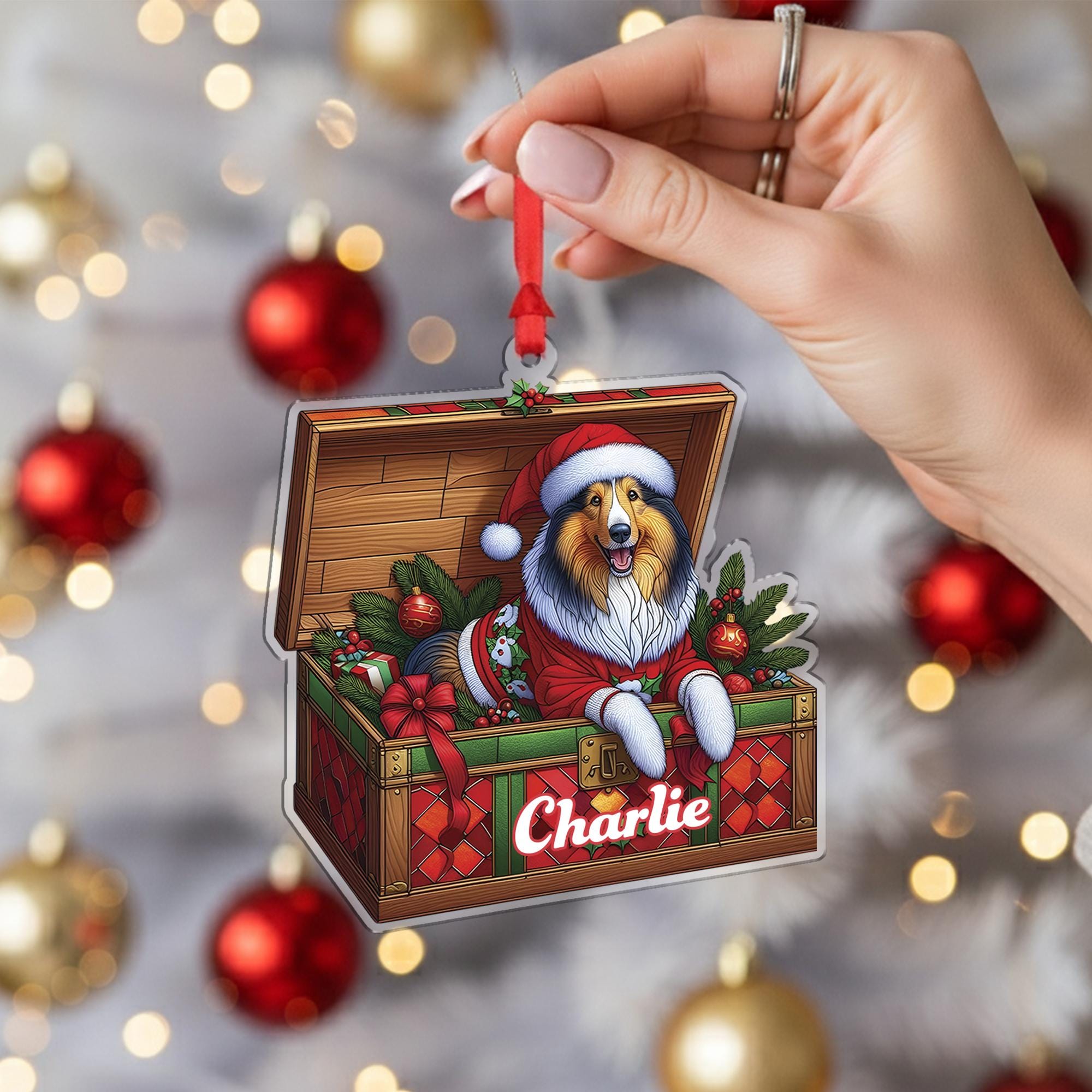 Personalized Dog Ornament – Custom Collie Christmas Tree Decoration with Pet Name
