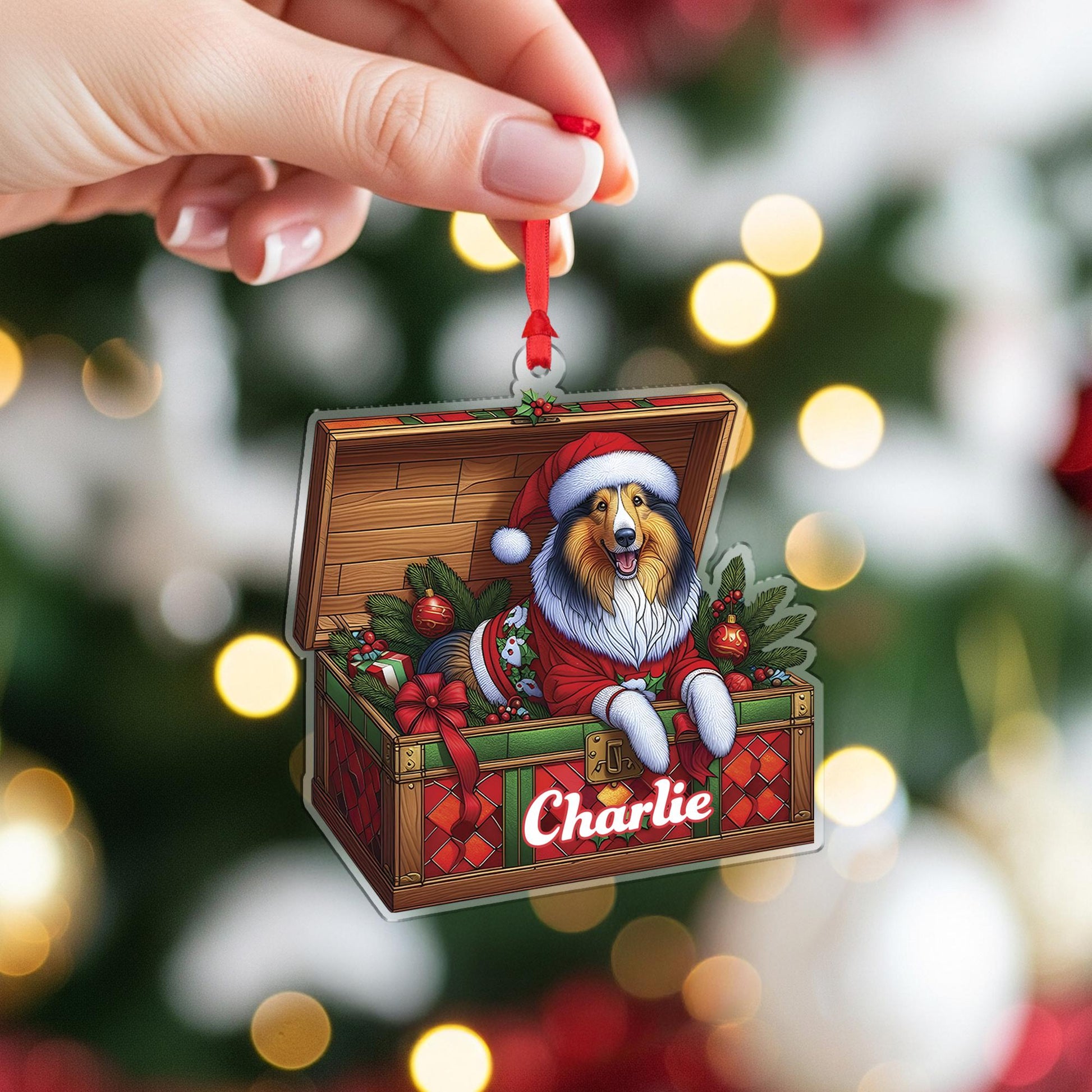 Personalized Dog Ornament – Custom Collie Christmas Tree Decoration with Pet Name