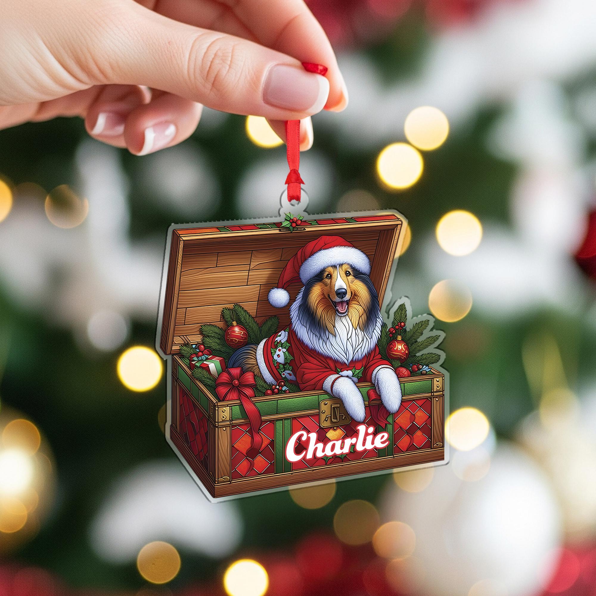Personalized Dog Ornament – Custom Collie Christmas Tree Decoration with Pet Name