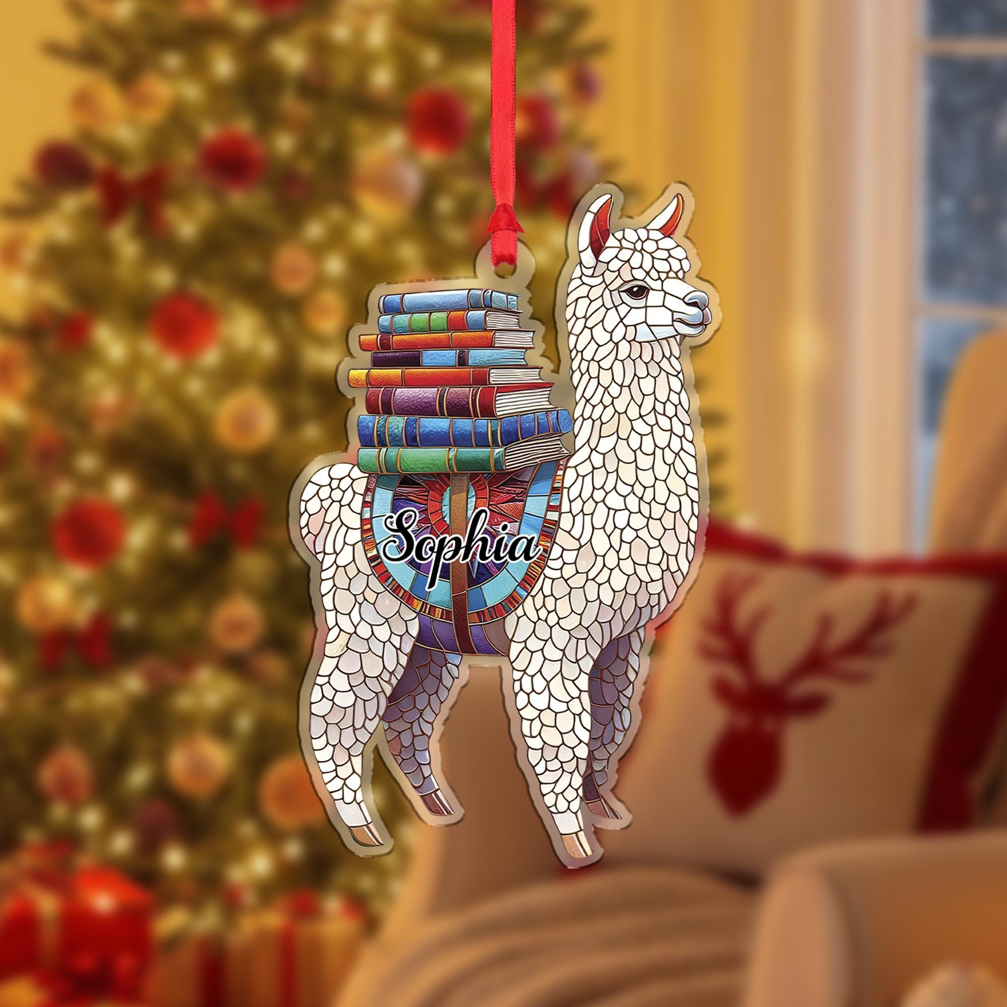 Personalized Llama Ornament – Custom Book Lover Christmas Tree Decoration with Name