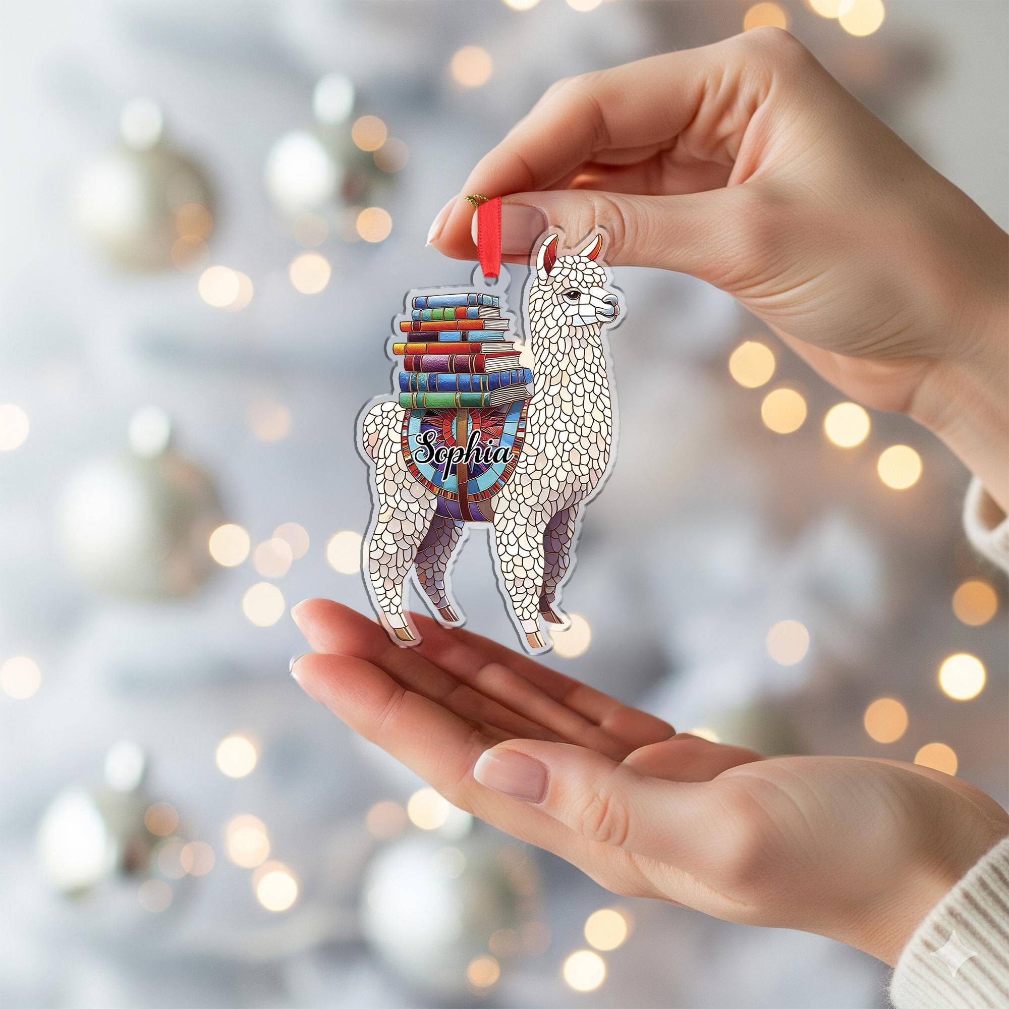 Personalized Llama Ornament – Custom Book Lover Christmas Tree Decoration with Name