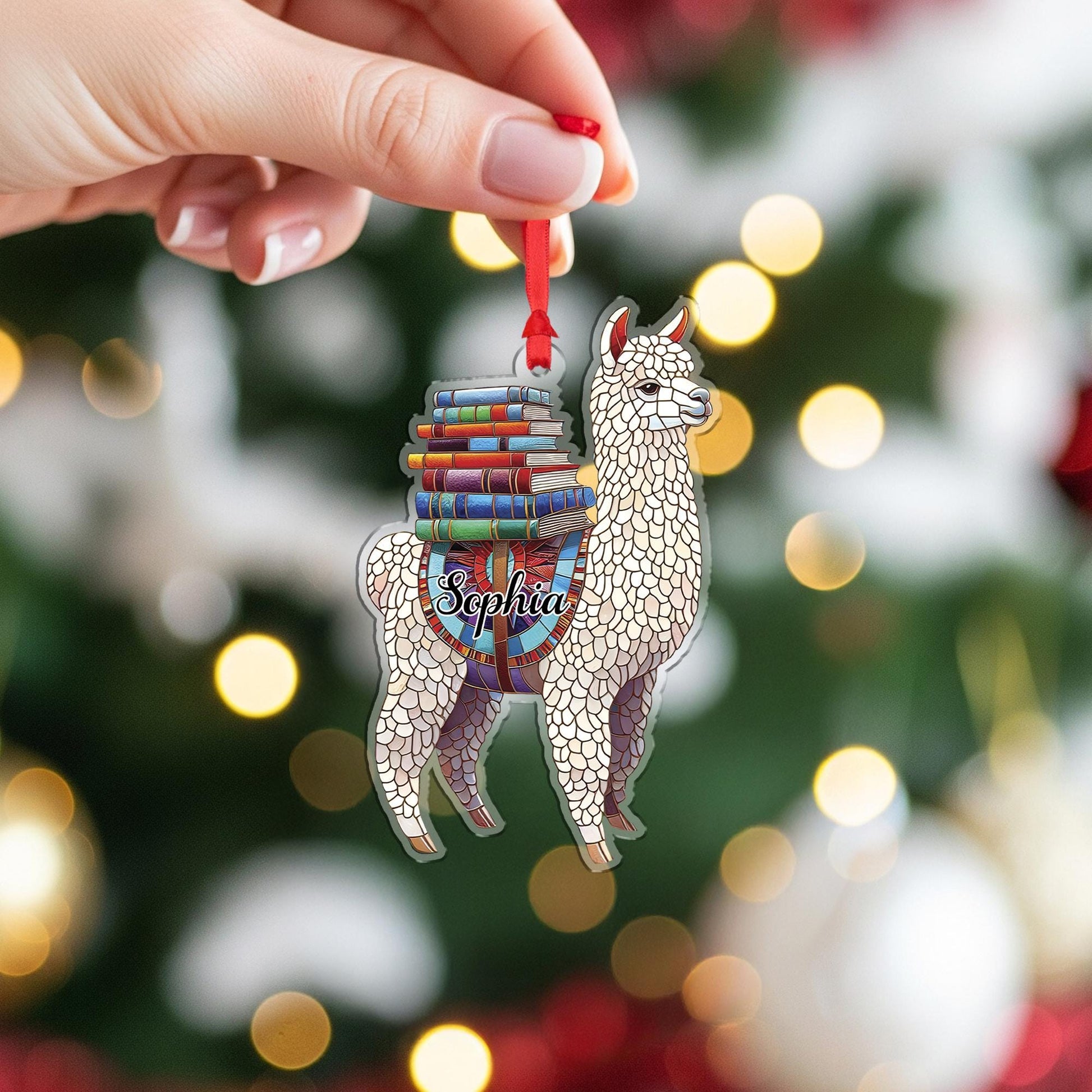 Personalized Llama Ornament – Custom Book Lover Christmas Tree Decoration with Name
