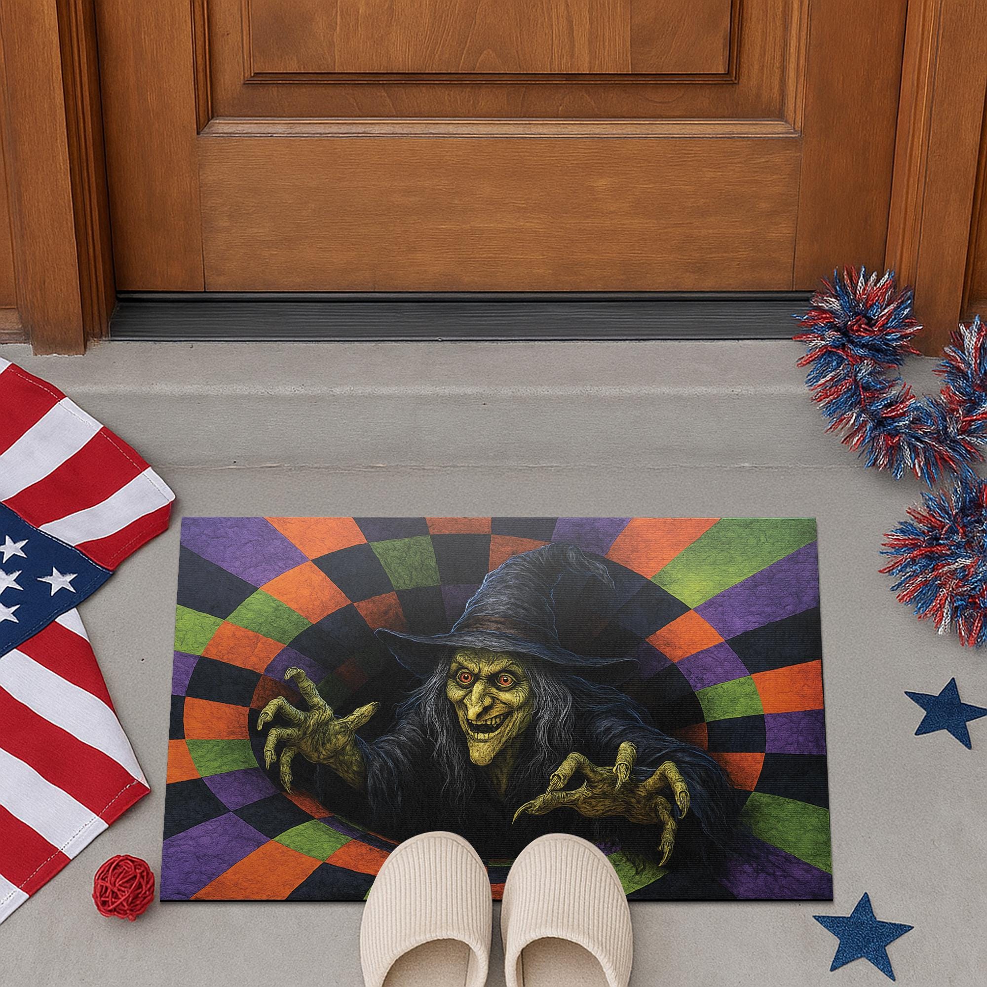 Spooky Witch Doormat – Creepy Halloween Front Door Mat Outdoor Decor
