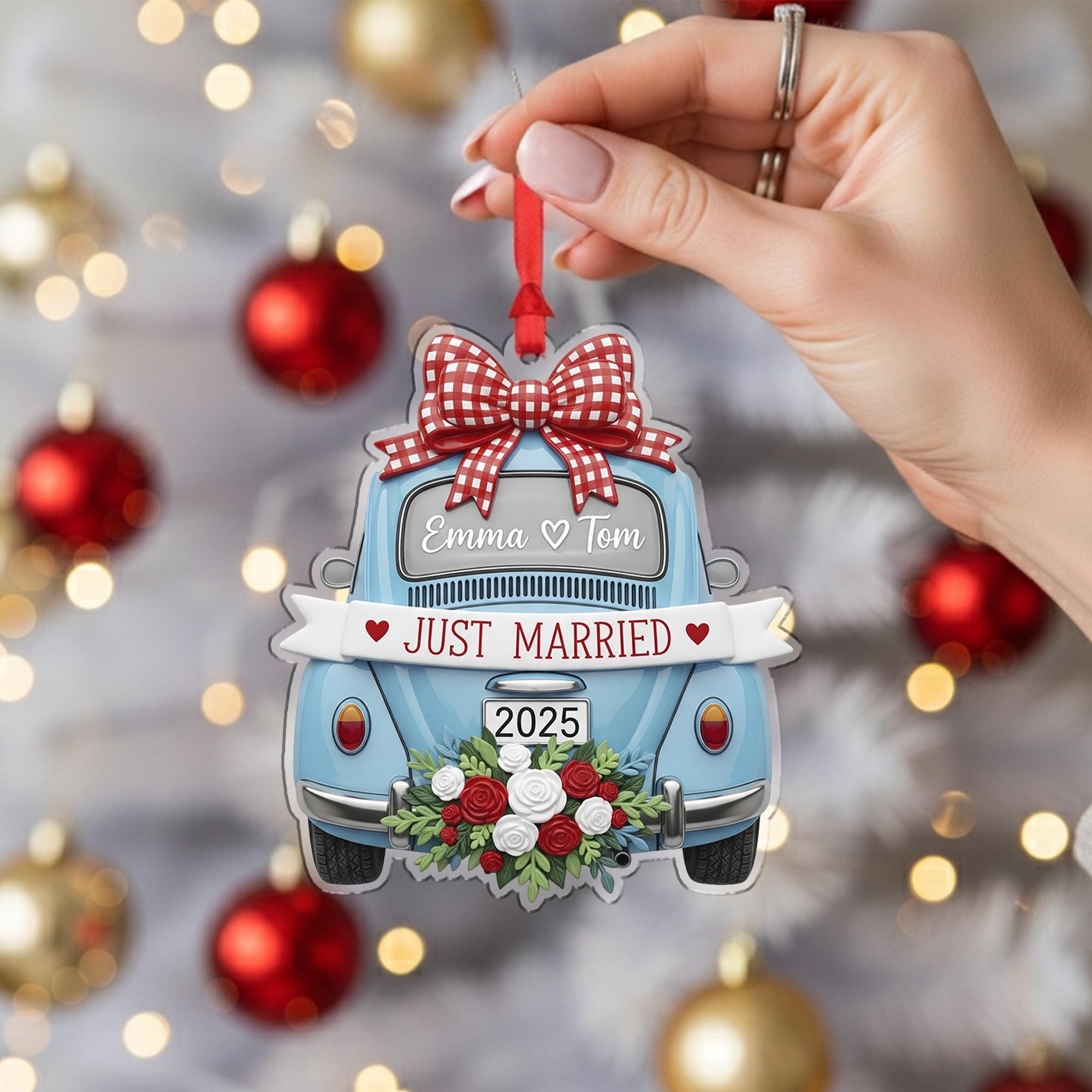 Personalized Wedding Ornament: Custom Just Married Car Decoration Newlywed Keepsake