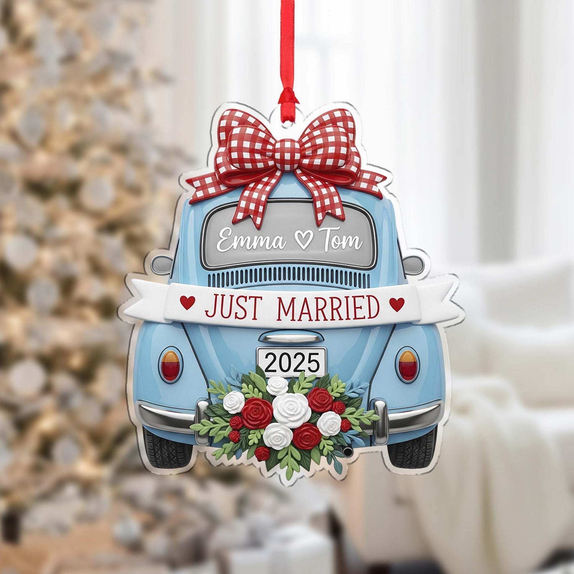 Personalized Wedding Ornament: Custom Just Married Car Decoration Newlywed Keepsake