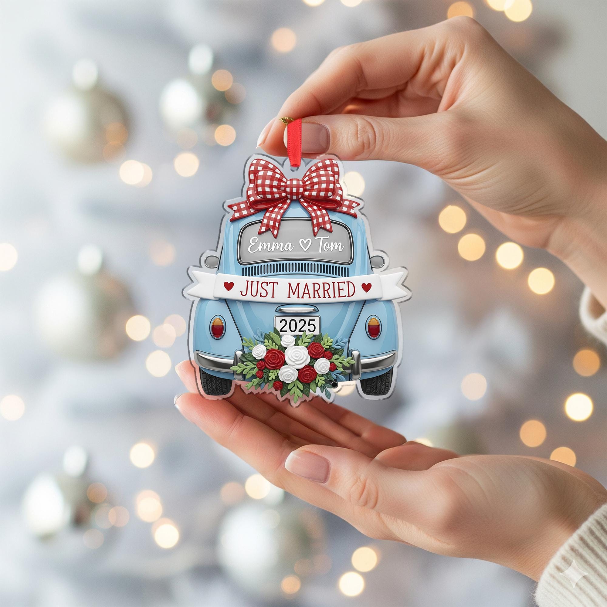 Personalized Wedding Ornament: Custom Just Married Car Decoration Newlywed Keepsake