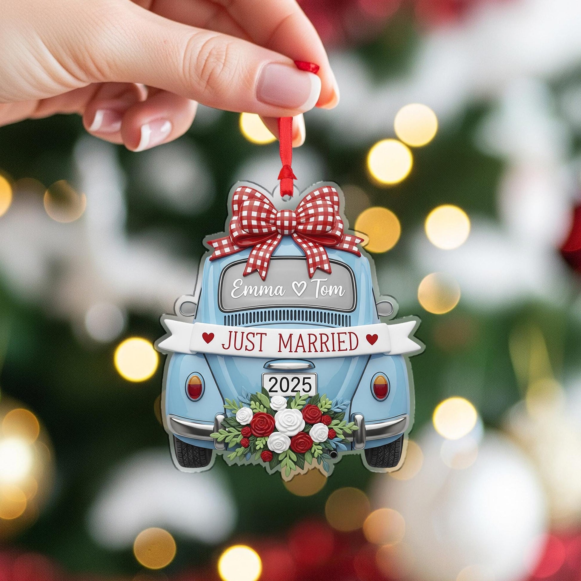 Personalized Wedding Ornament: Custom Just Married Car Decoration Newlywed Keepsake