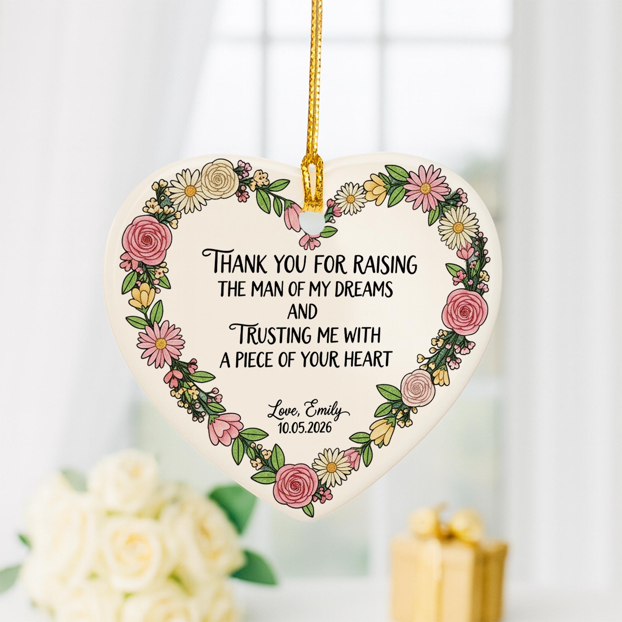Mother of Groom Gift – Custom Heart Ornament Wedding Day Thank You Keepsake