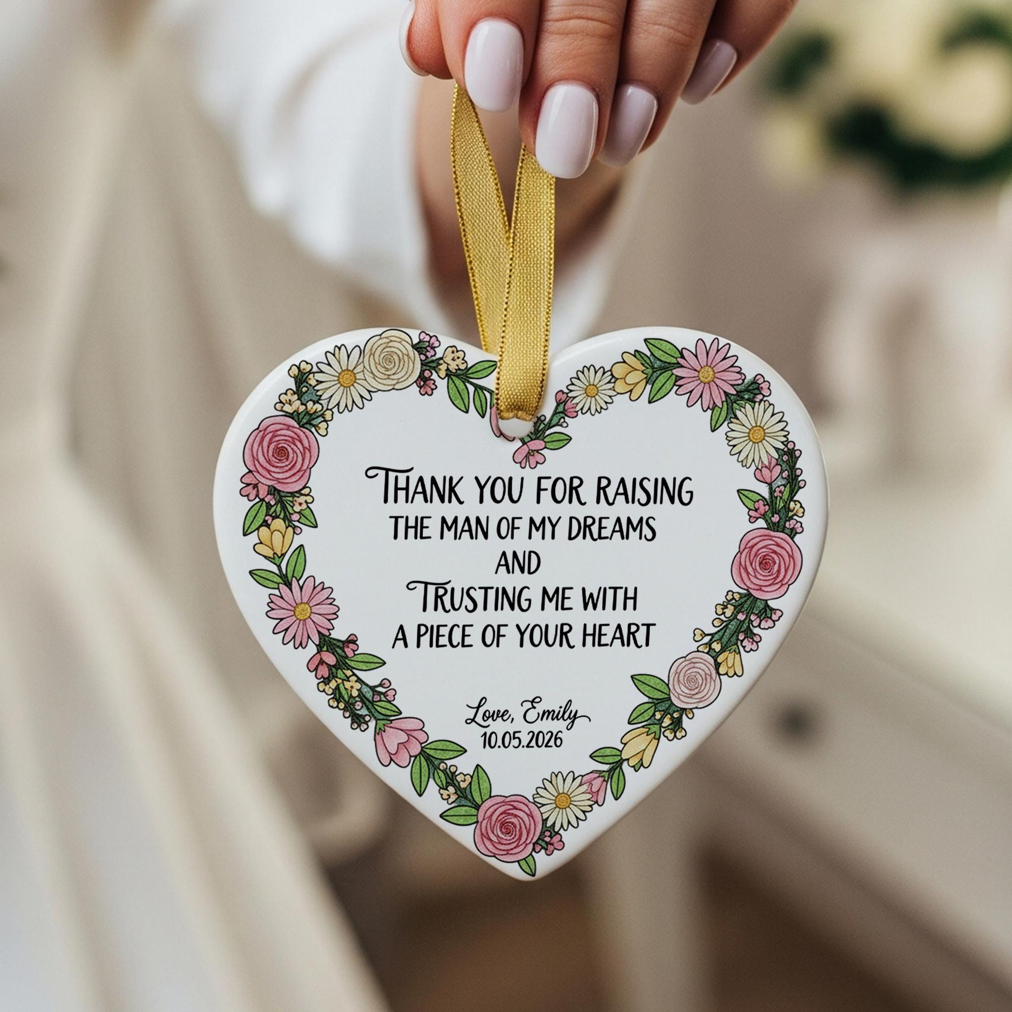 Mother of Groom Gift – Custom Heart Ornament Wedding Day Thank You Keepsake