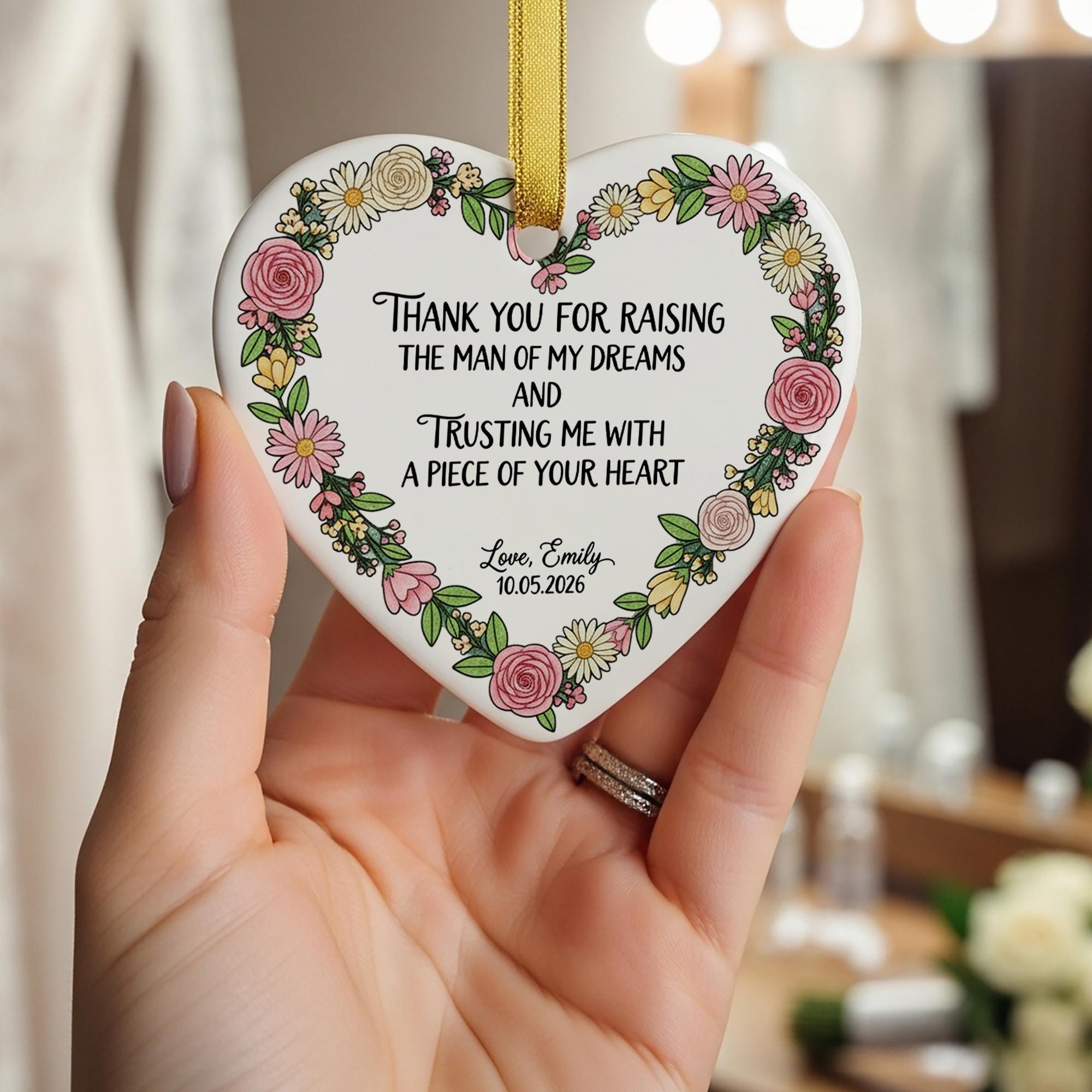 Mother of Groom Gift – Custom Heart Ornament Wedding Day Thank You Keepsake