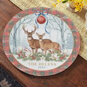 Custom Holiday Placemat – Deer Family Name Round Christmas Table Setting