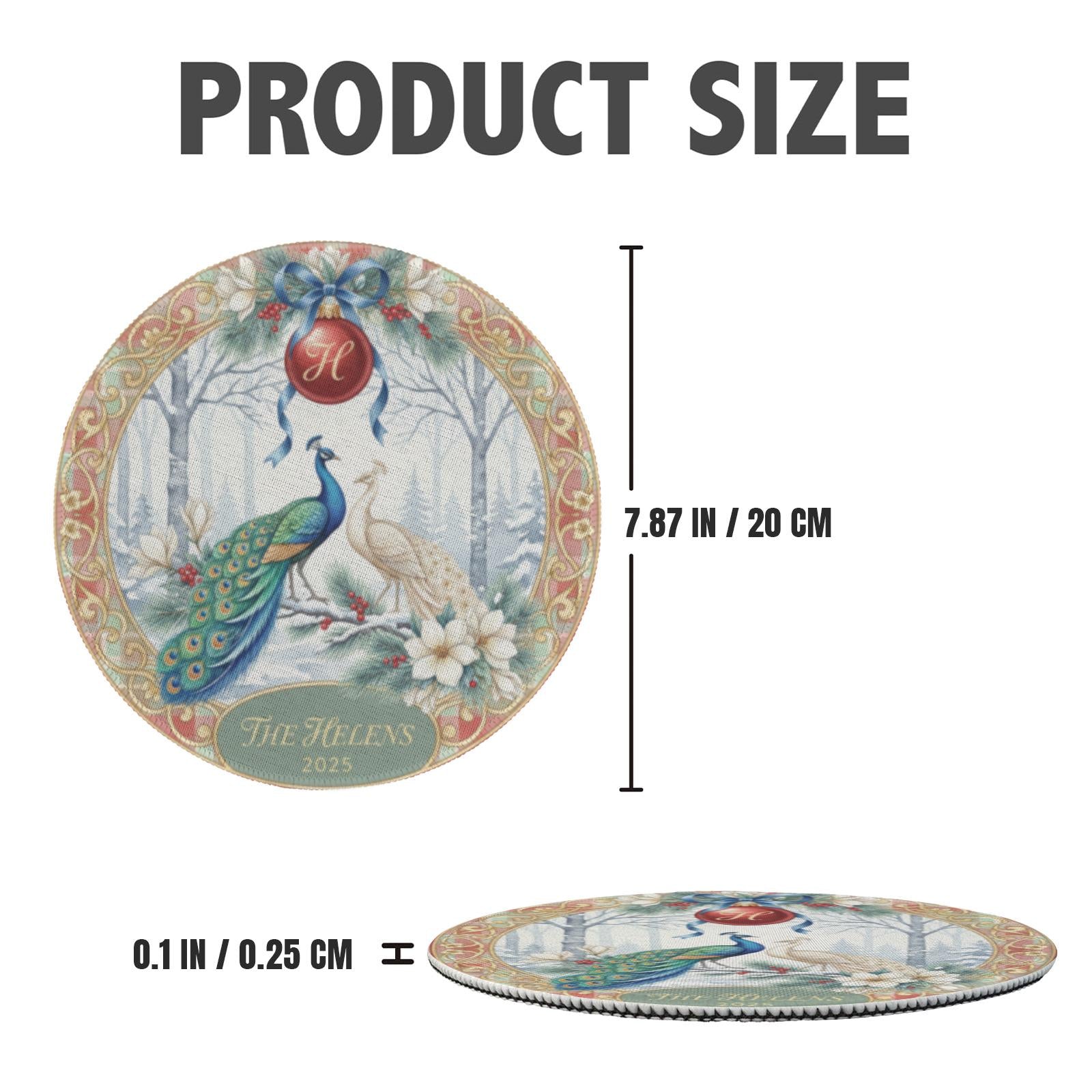 Personalized Peacock Placemat – Custom Family Name Round Christmas Table Decor 2025