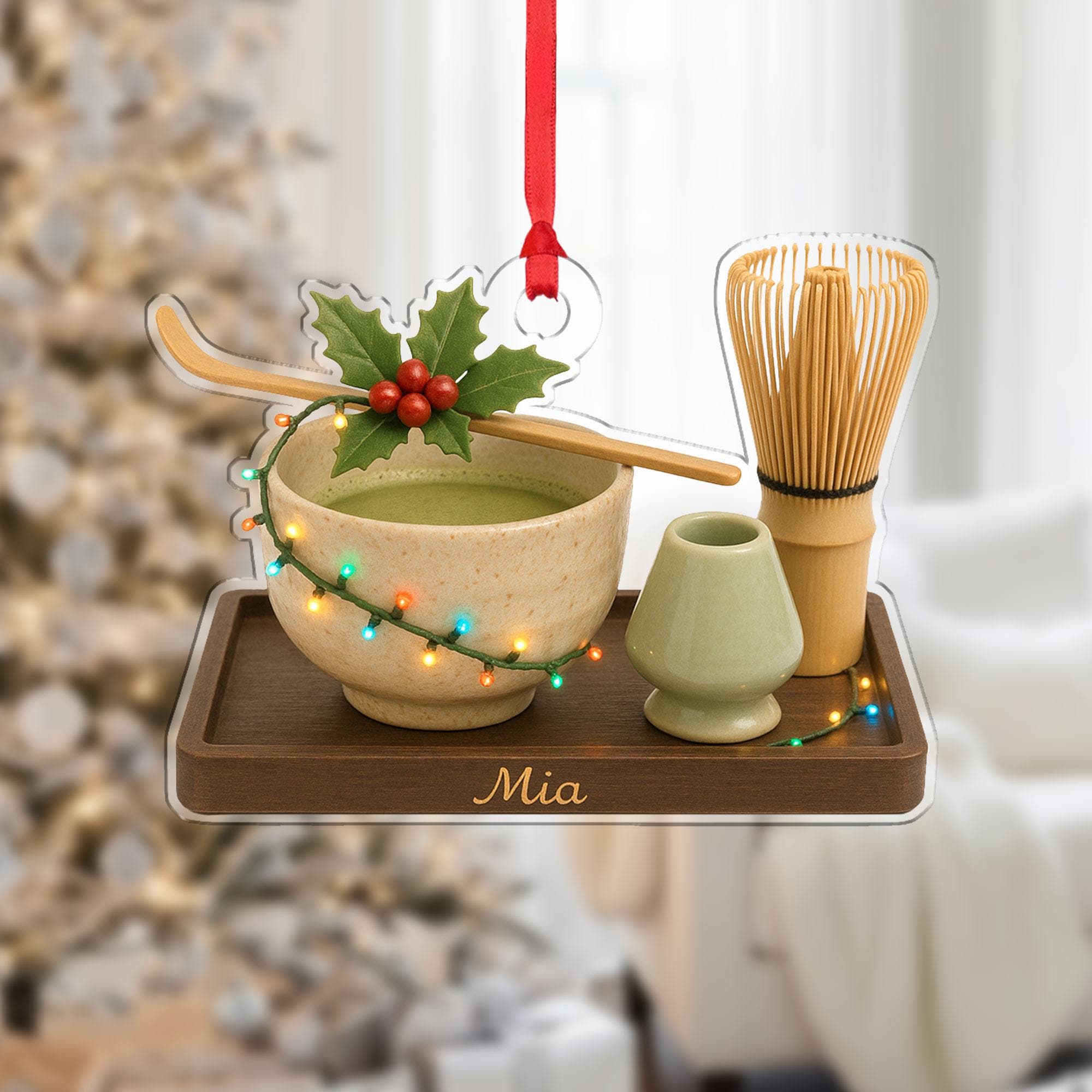 Custom Matcha Tea Ornament – Personalized Green Tea Christmas Tree Gift