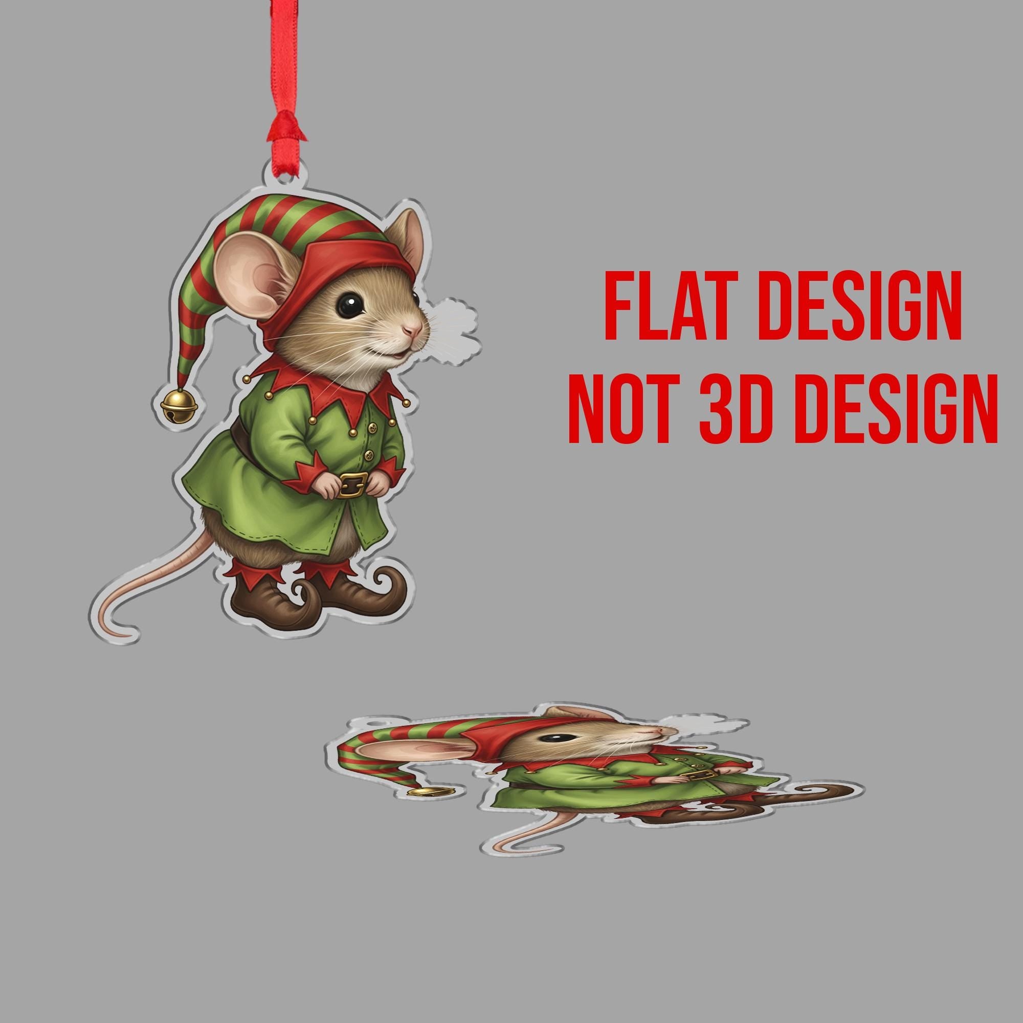 Mouse Ornament – Christmas Tree Decoration, Elf Costume, Acrylic Cutout