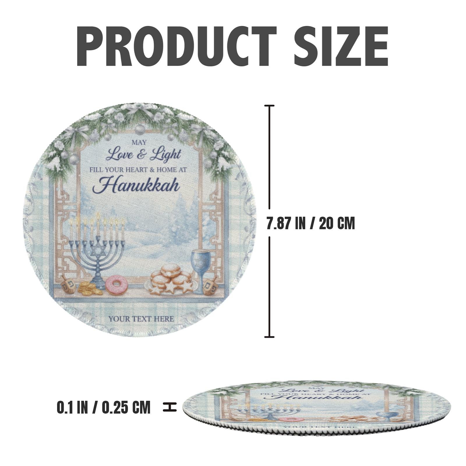 Personalized Hanukkah Placemat – Custom Round Table Decor with Menorah and Dreidel