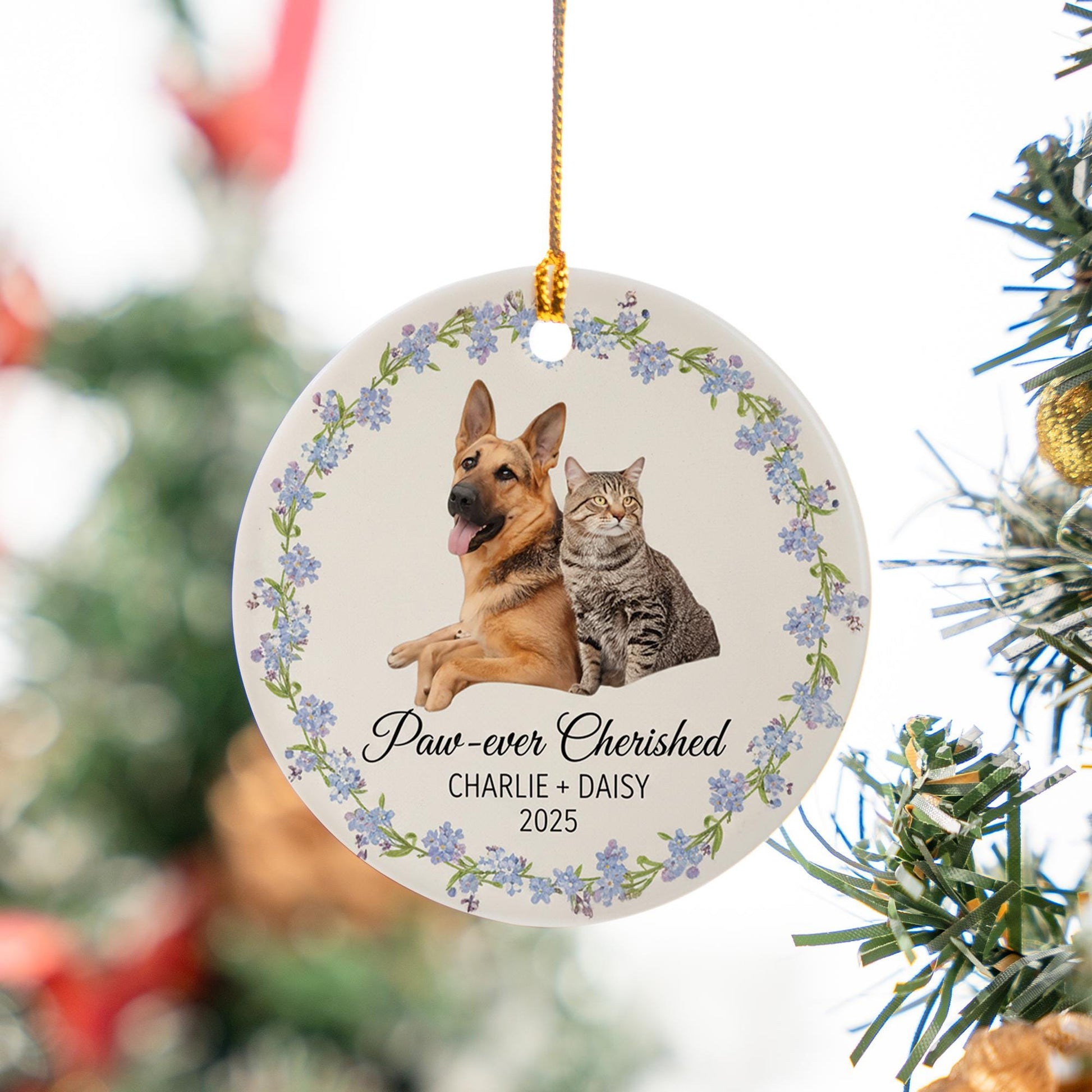 Personalized Ceramic Ornament – Dog and Cat Photo, Pet Memorial Keepsake
