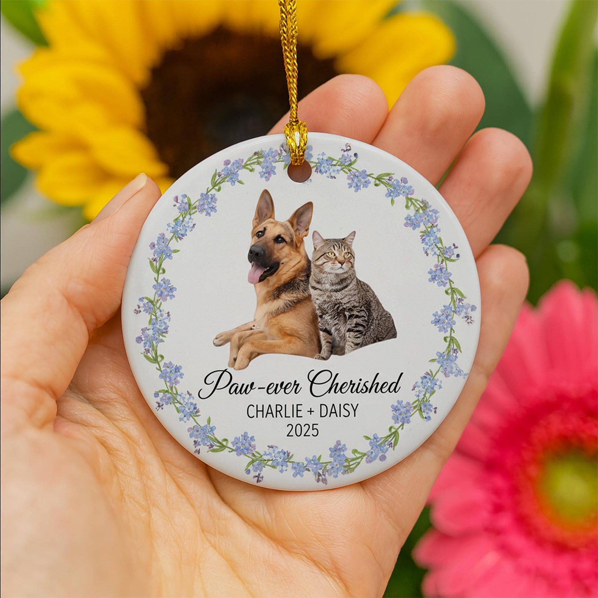 Personalized Ceramic Ornament – Dog and Cat Photo, Pet Memorial Keepsake