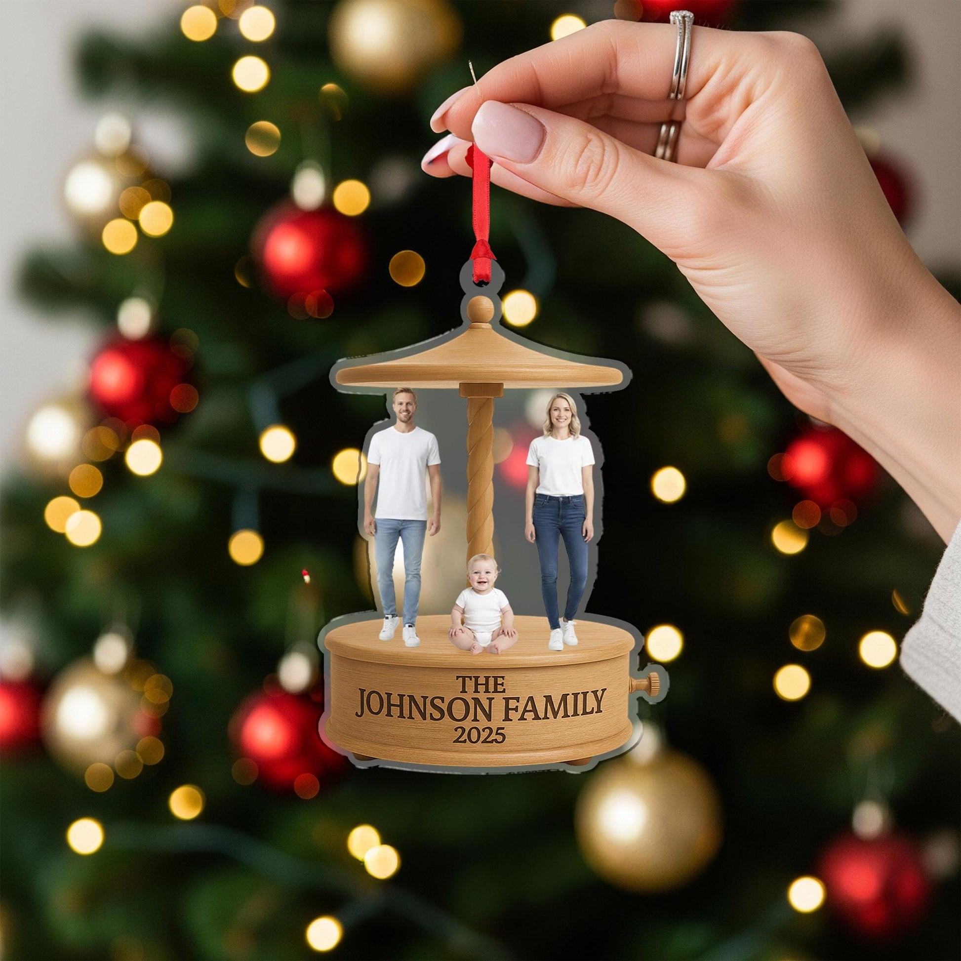 Personalized Acrylic Ornament – Family Photo Carousel, Custom Christmas Decoration