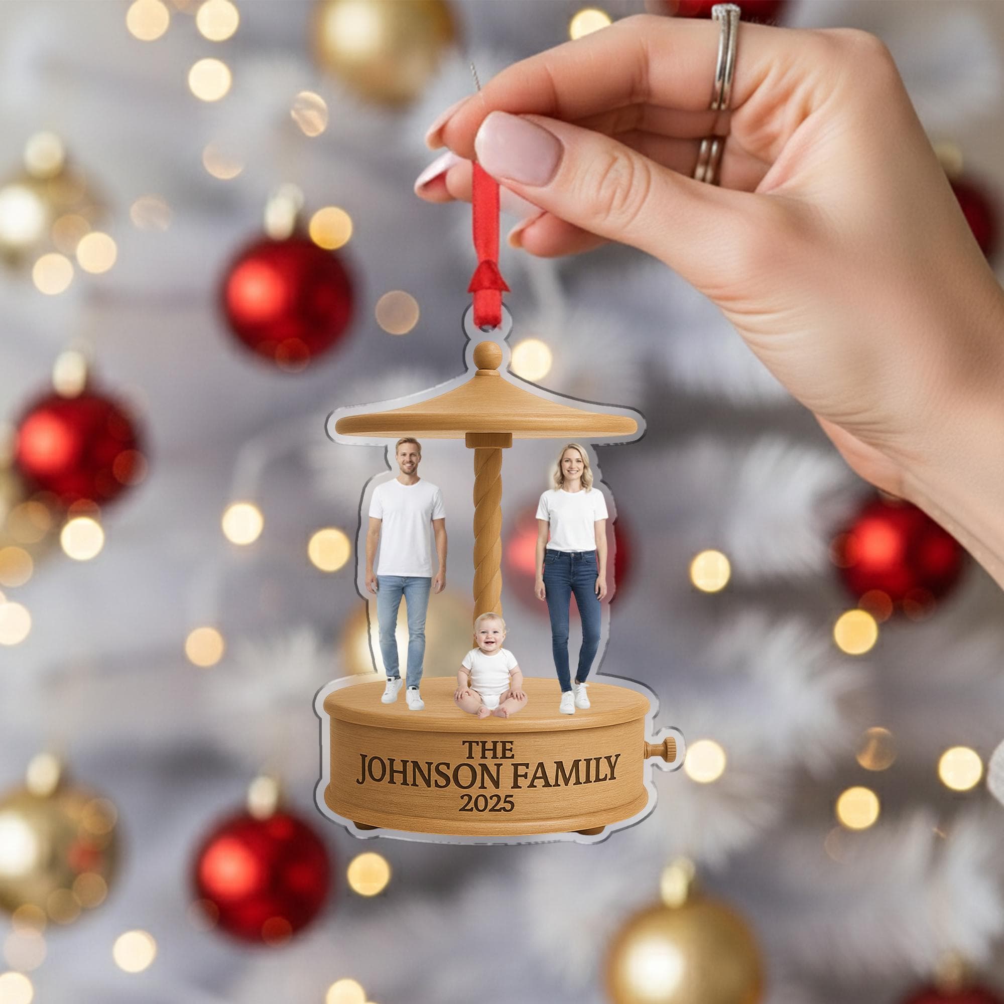 Personalized Acrylic Ornament – Family Photo Carousel, Custom Christmas Decoration