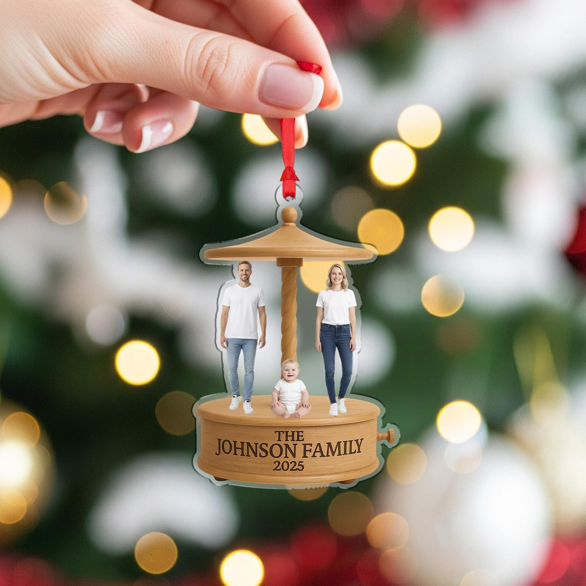 Personalized Acrylic Ornament – Family Photo Carousel, Custom Christmas Decoration