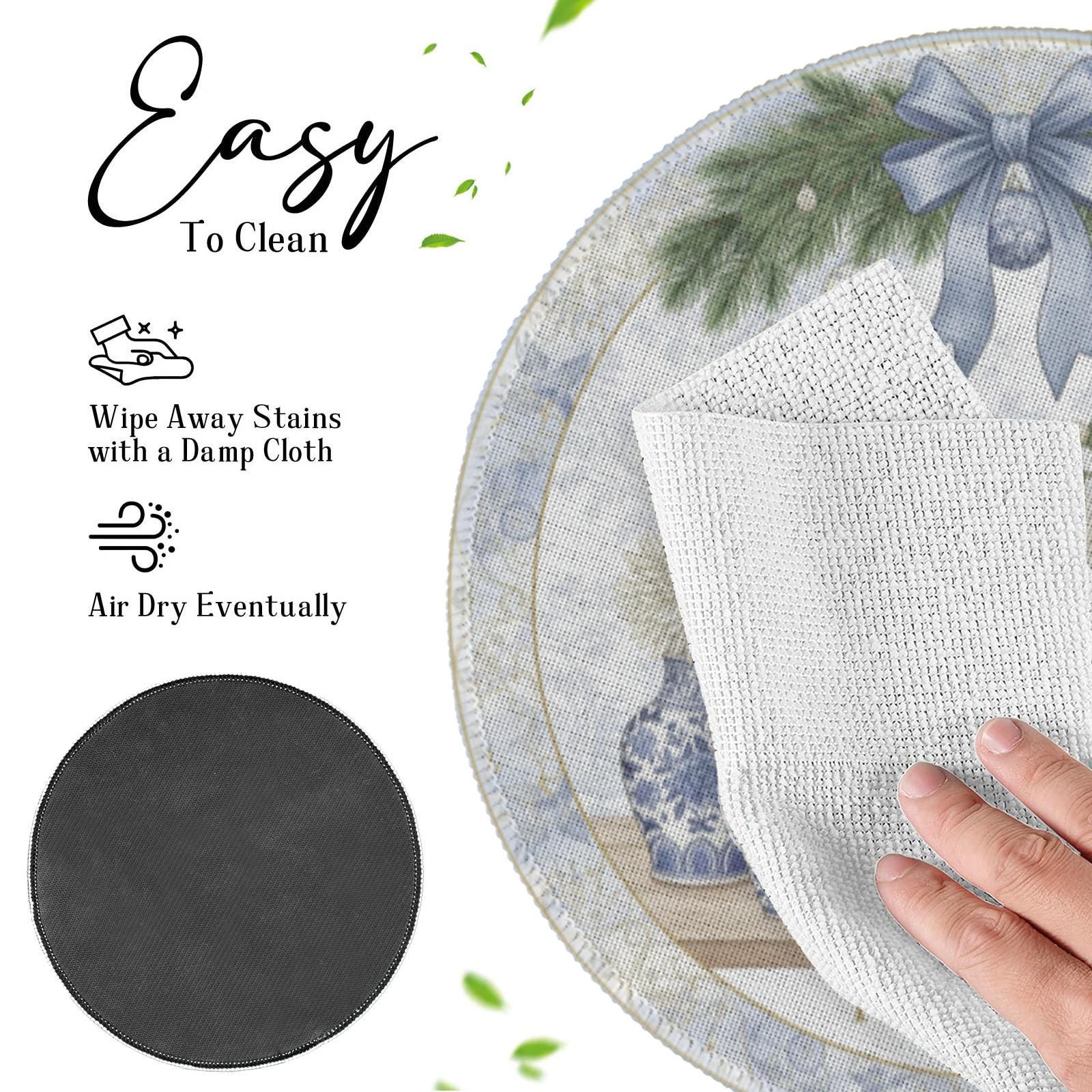 Personalized Blue and White Floral Placemat – Custom Family Name Round Holiday Table Decor”