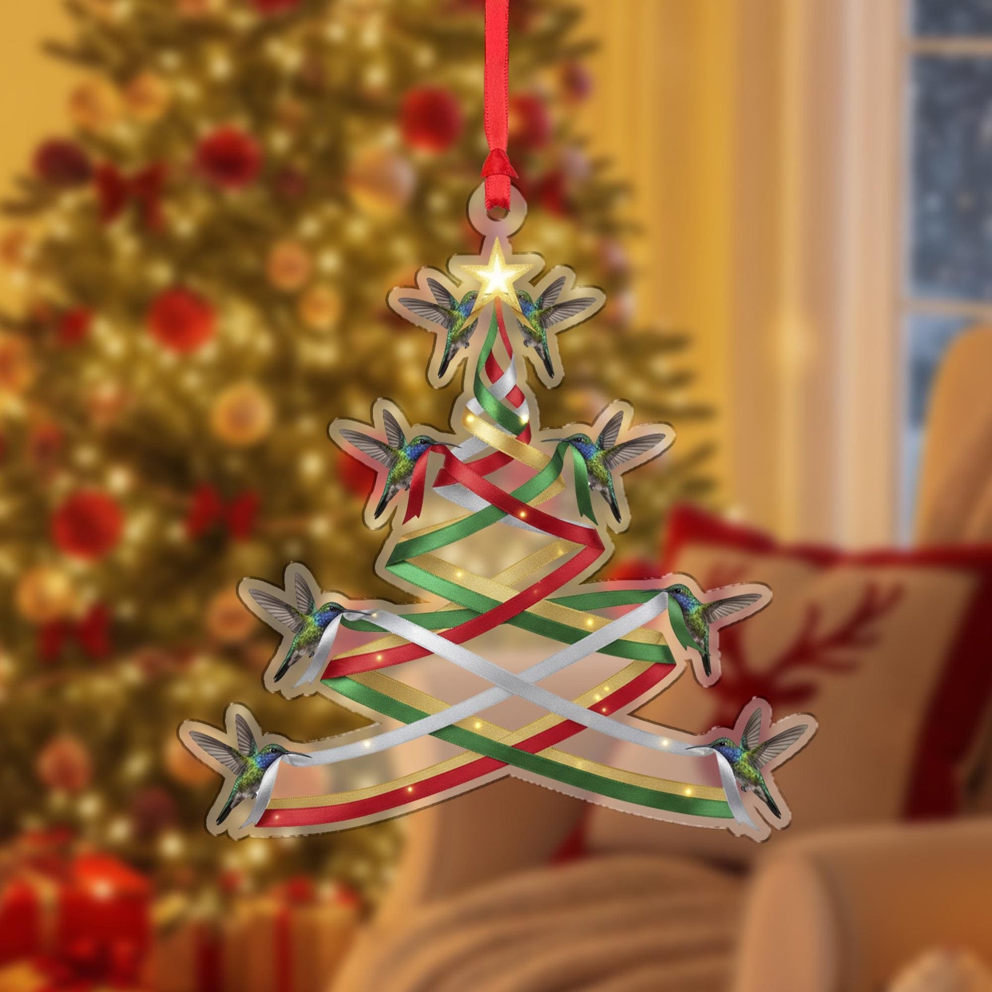 Acrylic Christmas Ornament – Hummingbird Tree Design, Holiday Decoration