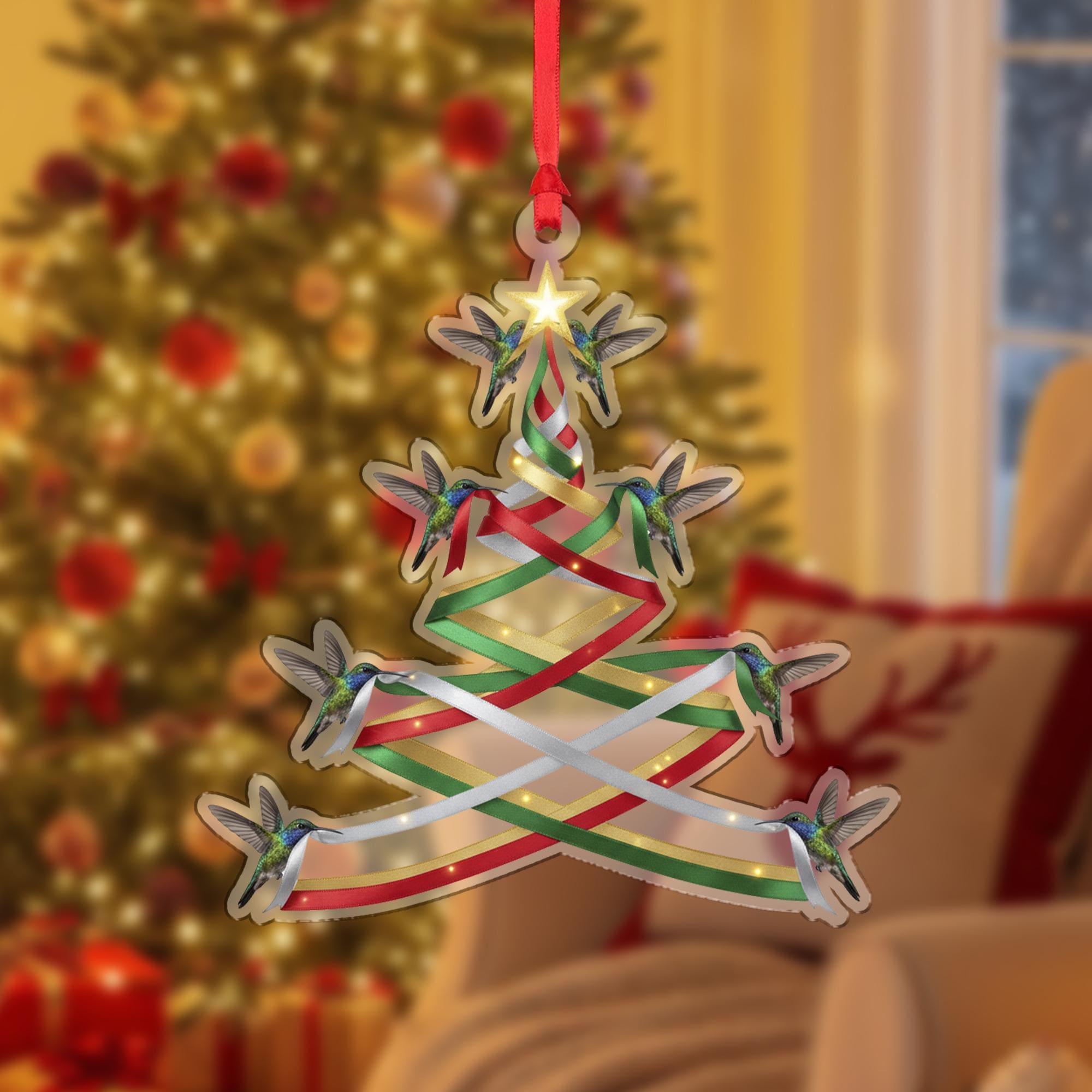 Acrylic Christmas Ornament – Hummingbird Tree Design, Holiday Decoration