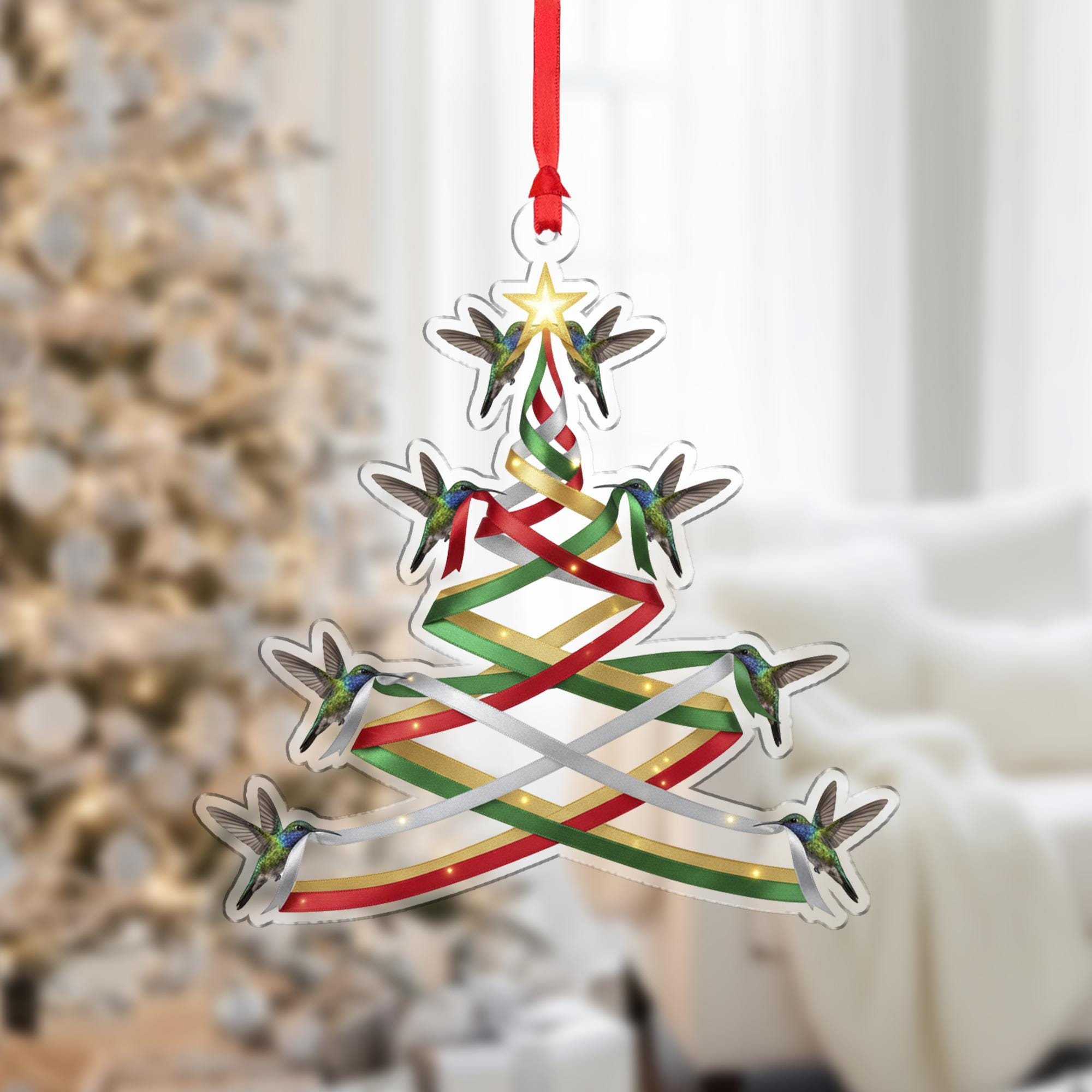 Acrylic Christmas Ornament – Hummingbird Tree Design, Holiday Decoration