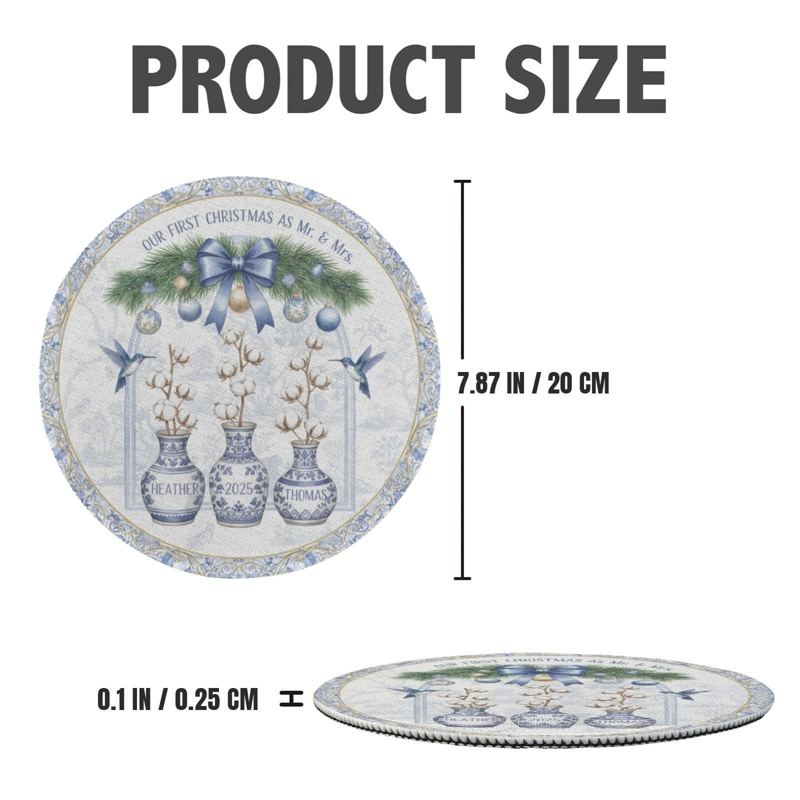 Our First Christmas Placemat – Custom Newlywed Round Holiday Table Setting with Names