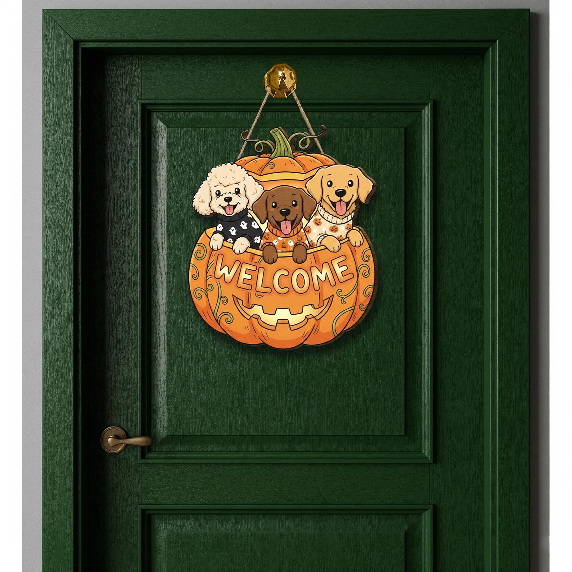 Wooden Door Hanger: Halloween Welcome Sign Pumpkin Custom Pet Autumn Porch Decoration