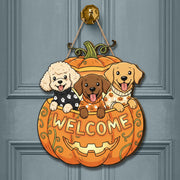 Wooden Door Hanger: Halloween Welcome Sign Pumpkin Custom Pet Autumn Porch Decoration