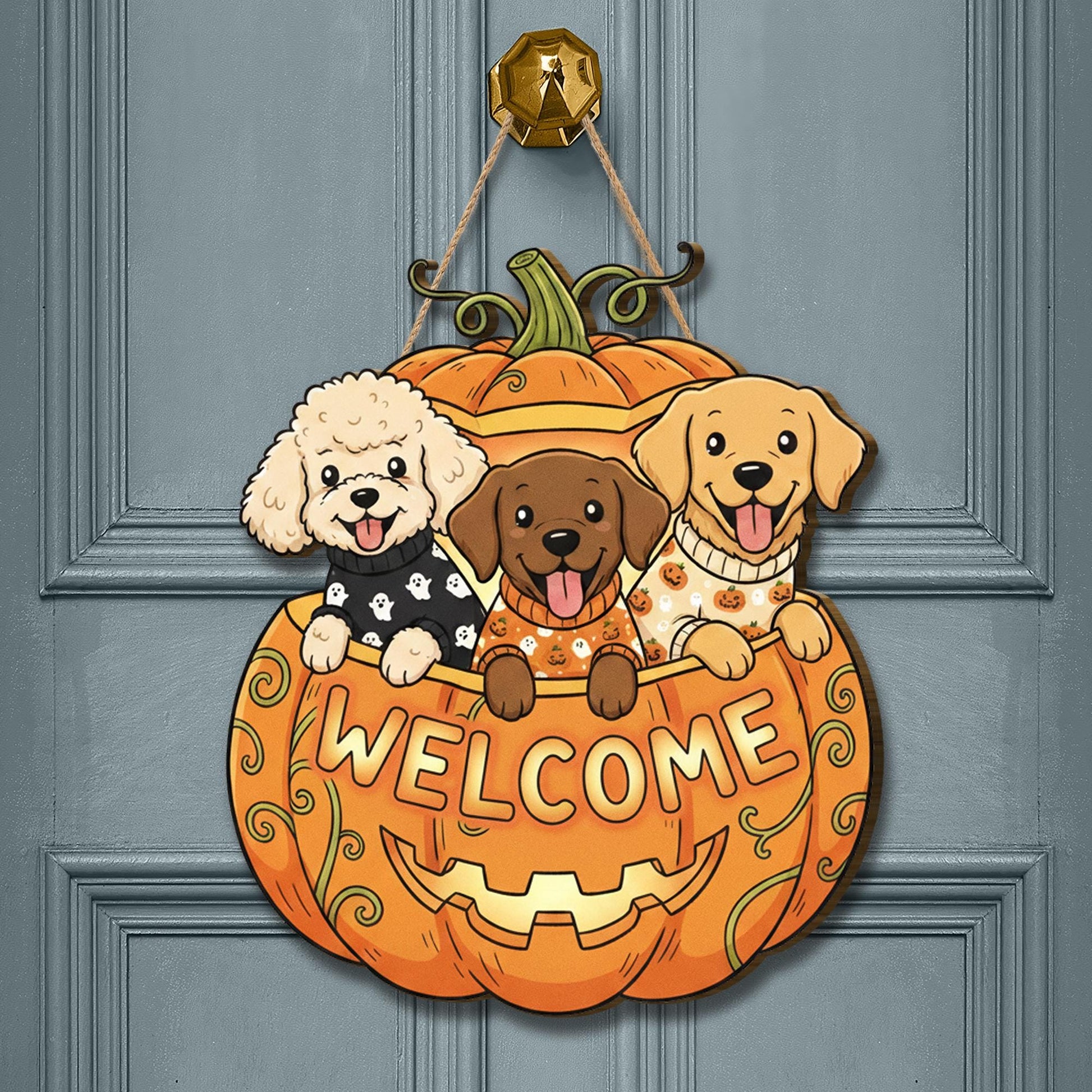 Wooden Door Hanger: Halloween Welcome Sign Pumpkin Custom Pet Autumn Porch Decoration