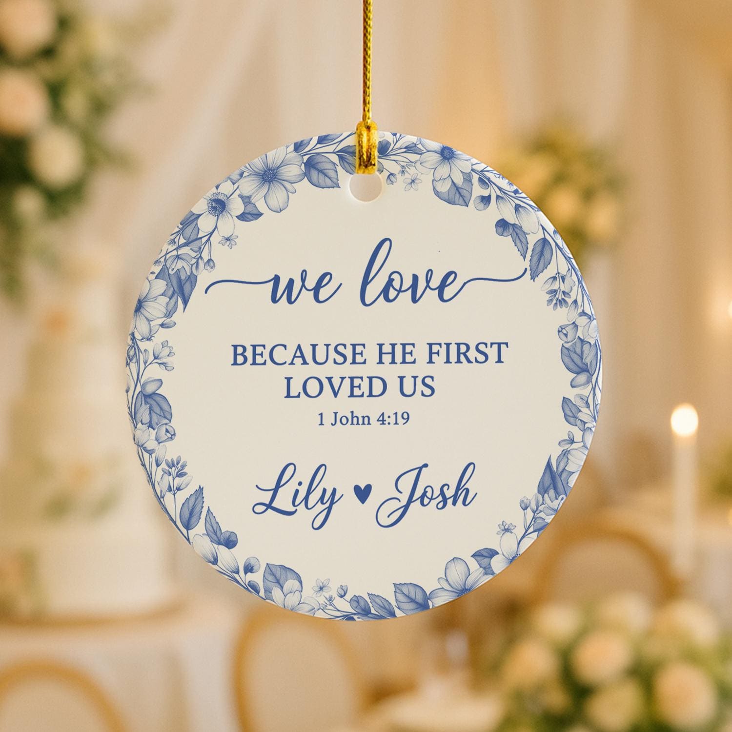 Christian Wedding Ornament – Personalized Couple Gift with Bible Verse 1 John 4:19
