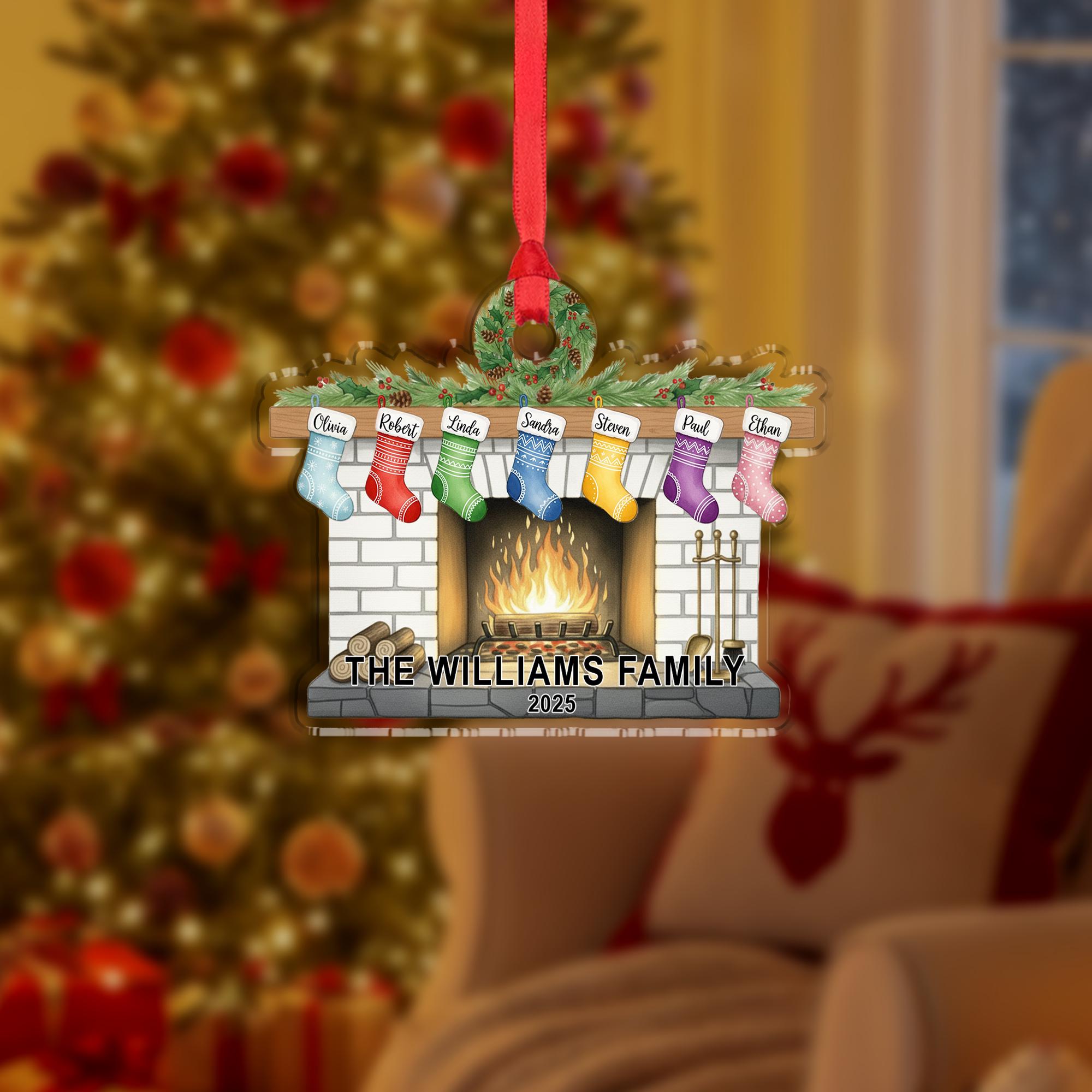Personalized Family Fireplace Ornament Acrylic Stockings 2025