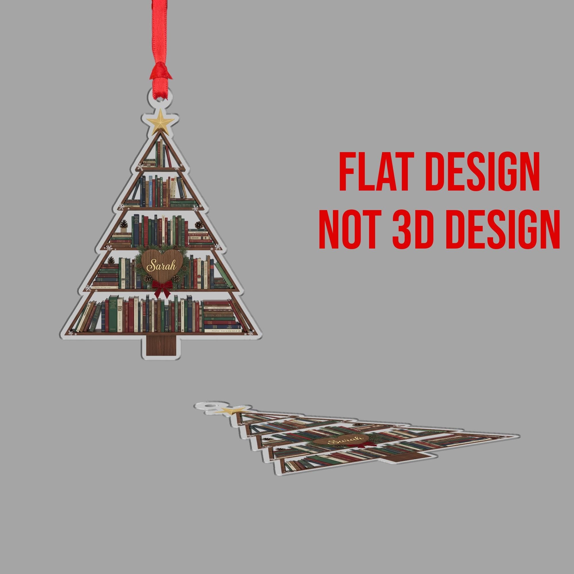 Personalized Book Lover Ornament: Christmas Tree Bookshelf Decoration