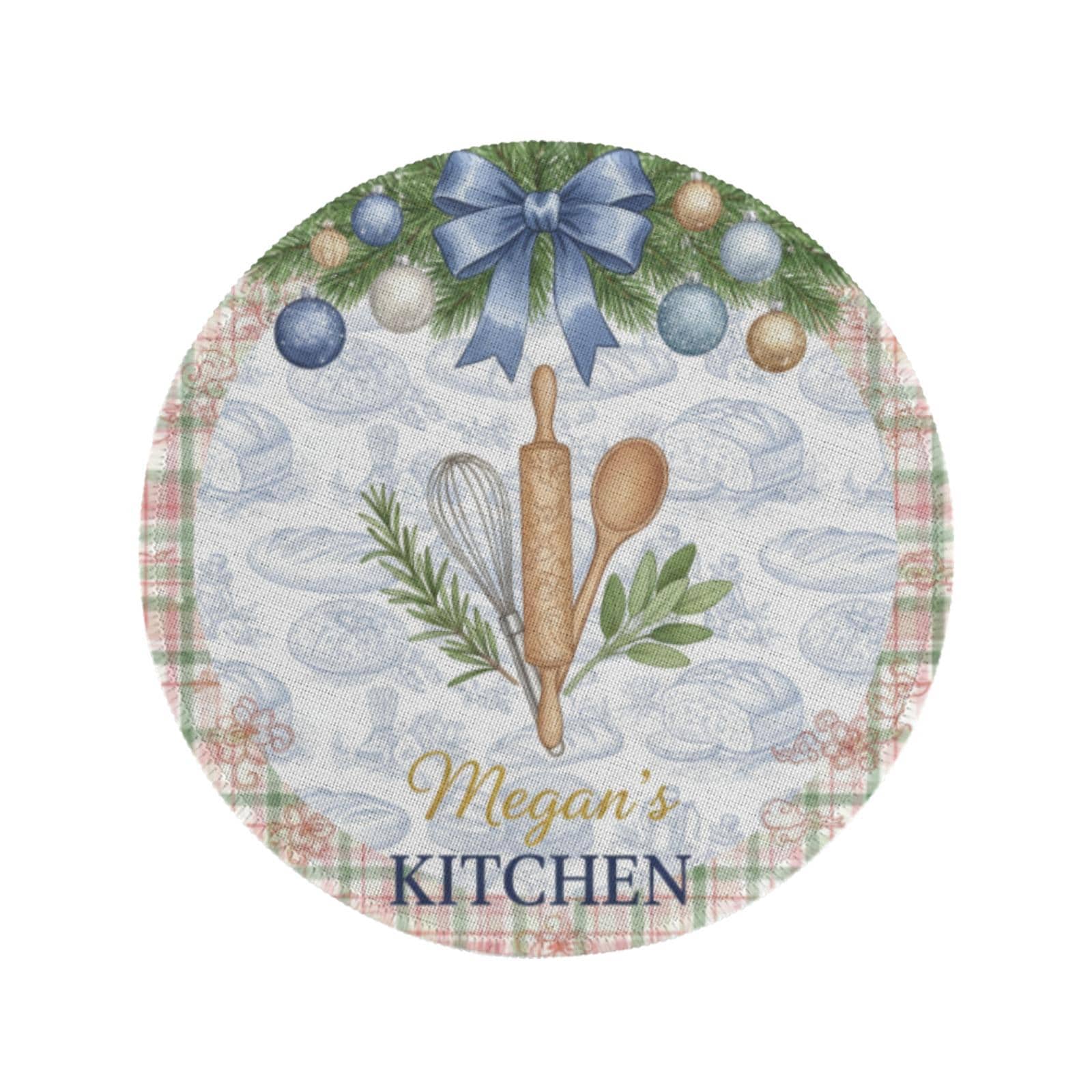 Personalized Kitchen Placemat – Round Christmas Table Decor with Custom Name