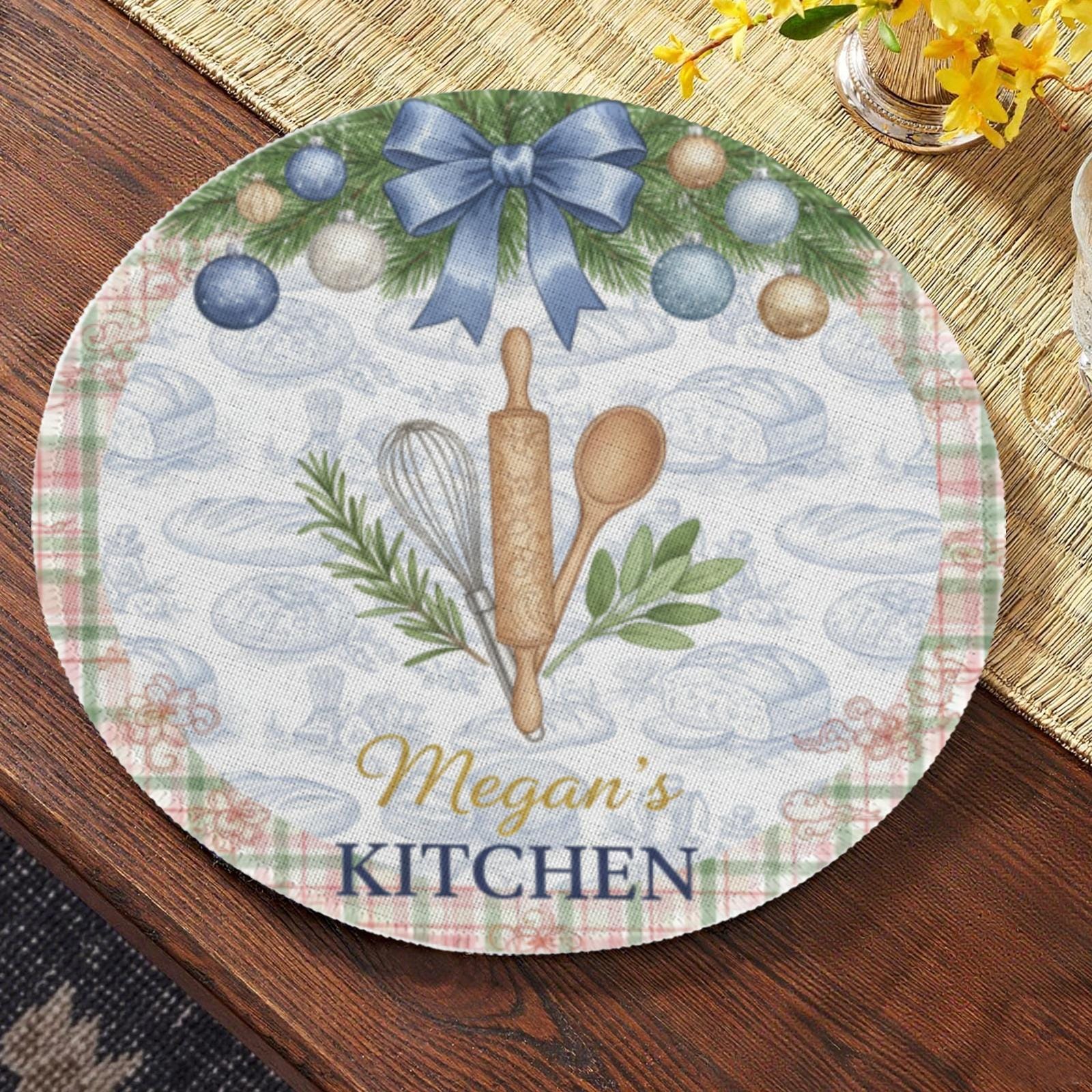 Personalized Kitchen Placemat – Round Christmas Table Decor with Custom Name