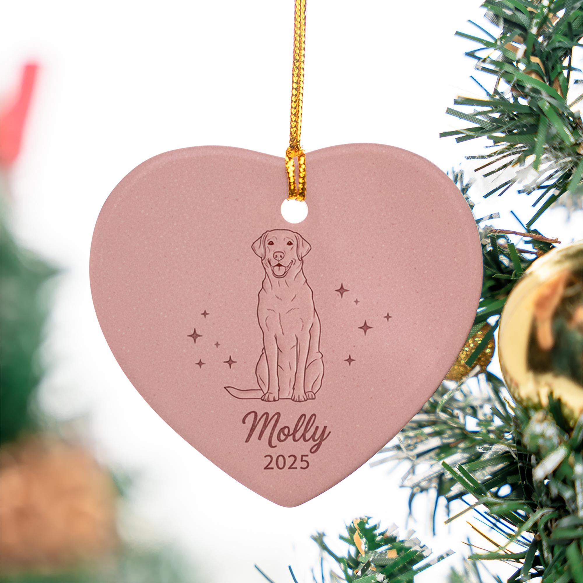 Personalized Ceramic Ornament – Dog Line Art, Heart Shape, Pet Memorial Keepsake