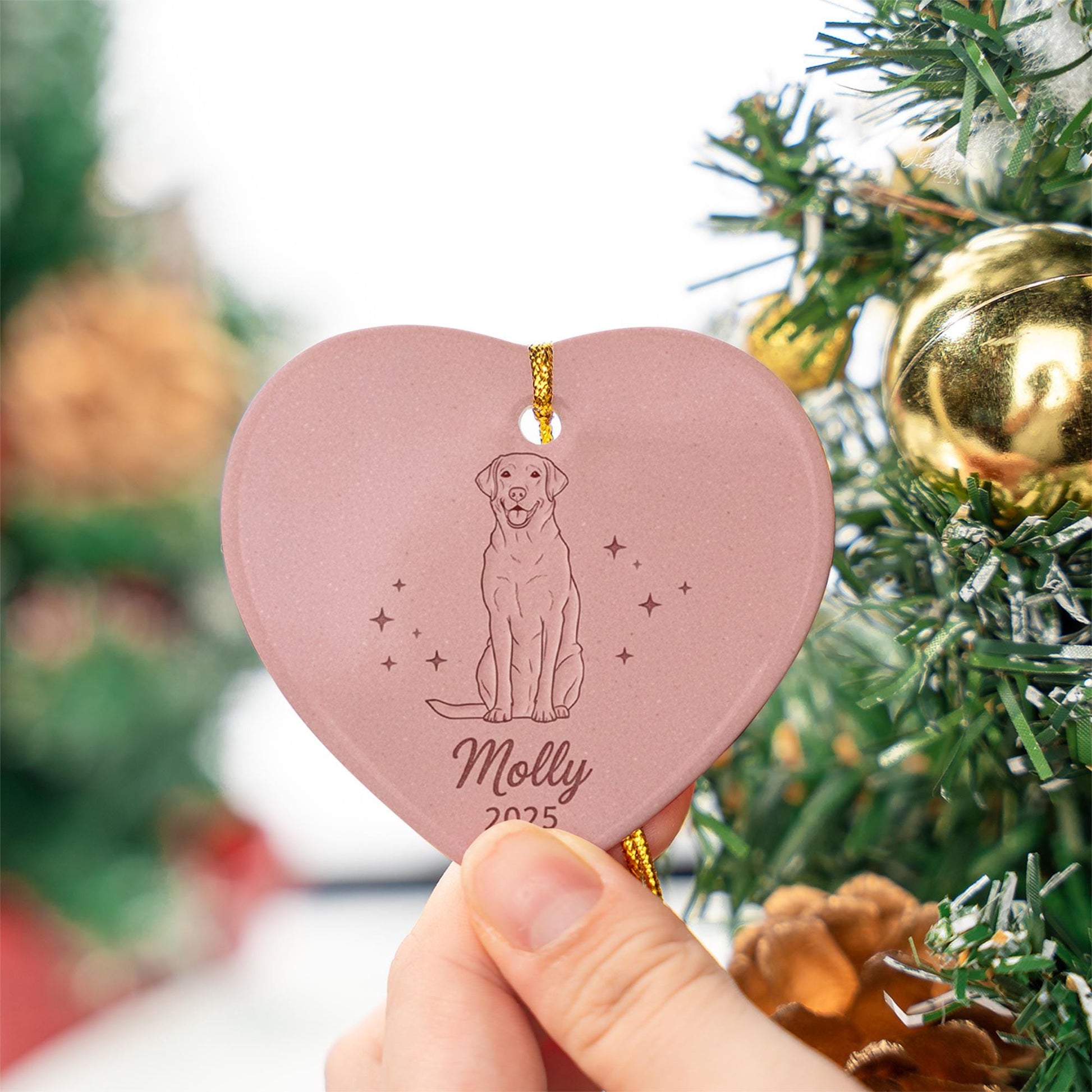 Personalized Ceramic Ornament – Dog Line Art, Heart Shape, Pet Memorial Keepsake