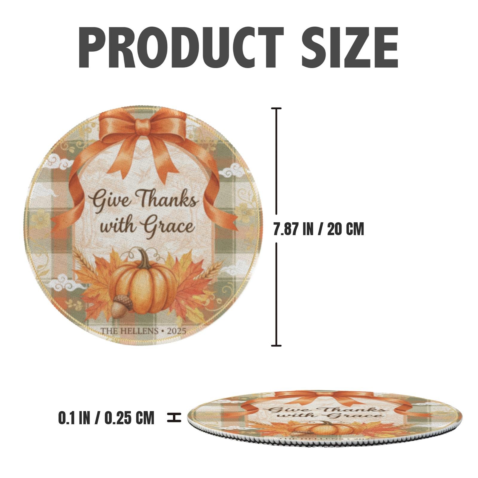 Thanksgiving Round Placemat – Personalized Fall Table Decor Pumpkin Design 2025