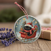 Personalized Black Cat Ornament: Double-Sided Ceramic, Pet Lover Gift