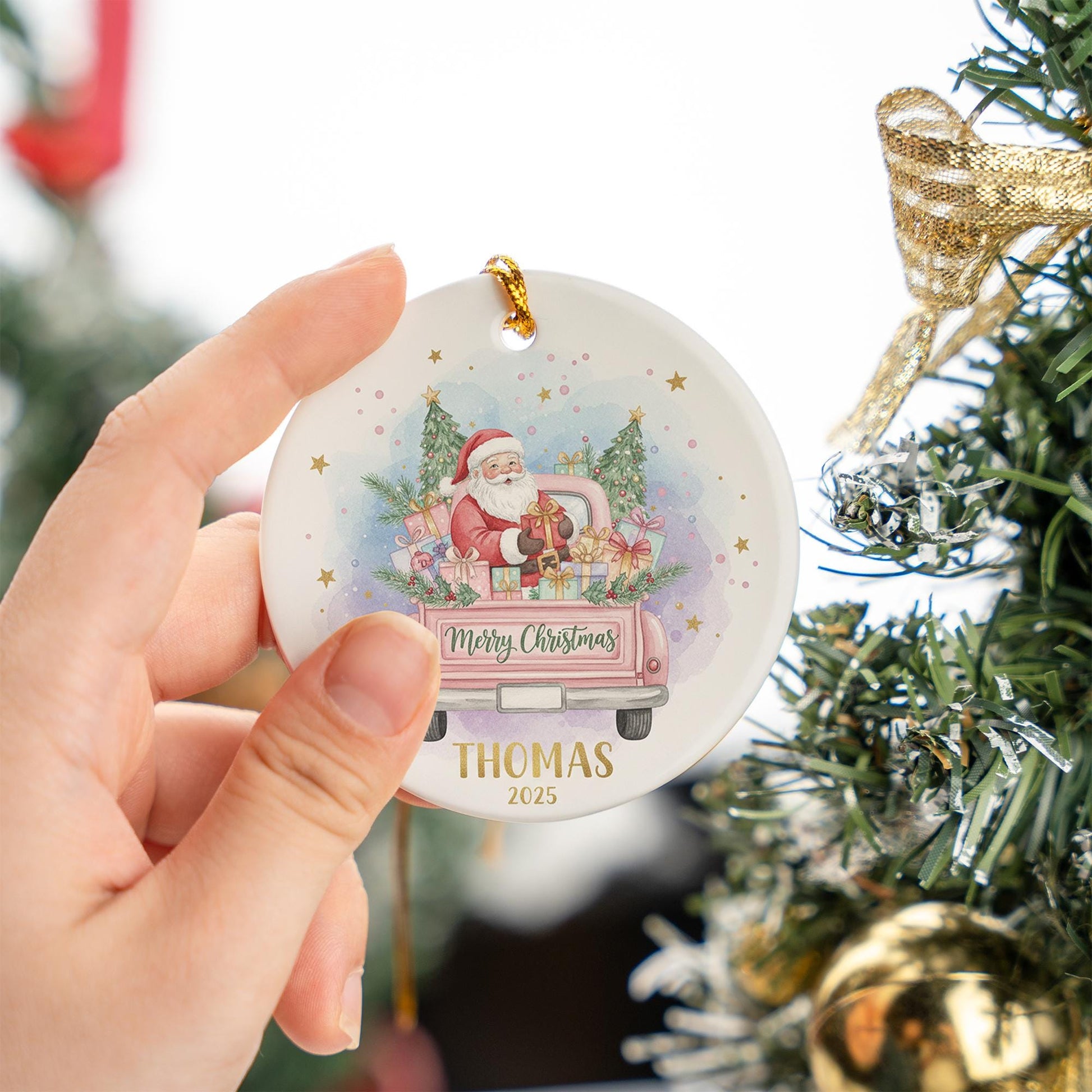 Personalized Santa Ornament: Custom Ceramic Christmas Tree Decoration